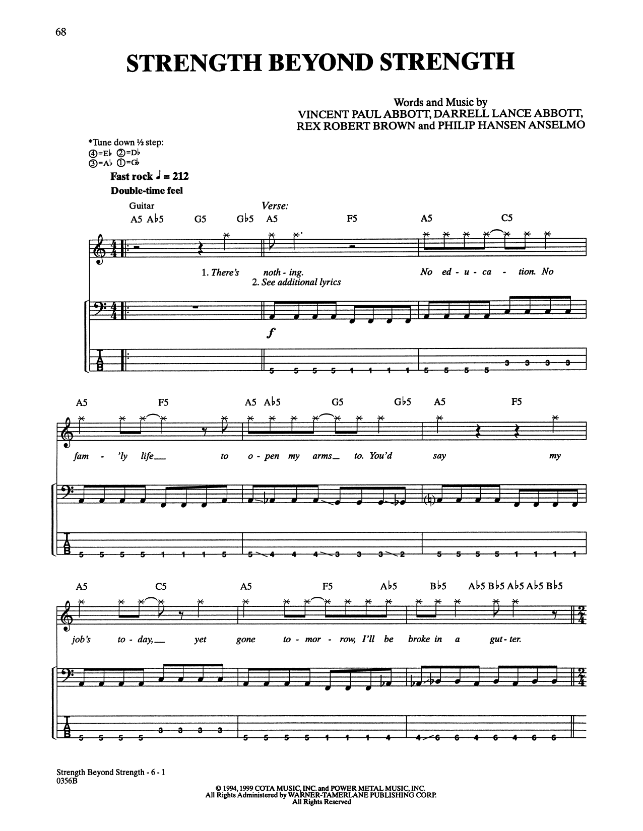 Strength Beyond Strength (Bass Guitar Tab) von Pantera