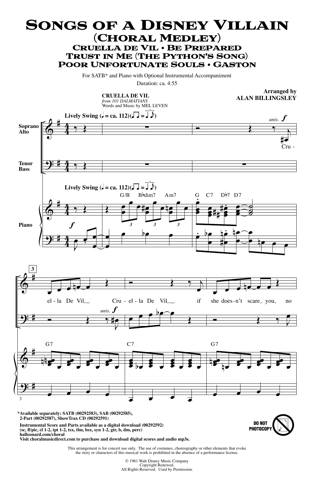 Songs Of A Disney Villain (Choral Medley) (SATB Choir) von Alan Billingsley