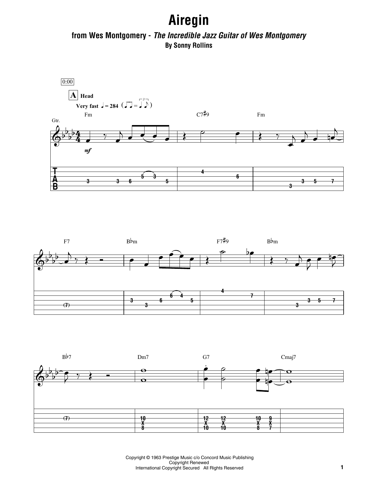 Airegin (Electric Guitar Transcription) von Wes Montgomery