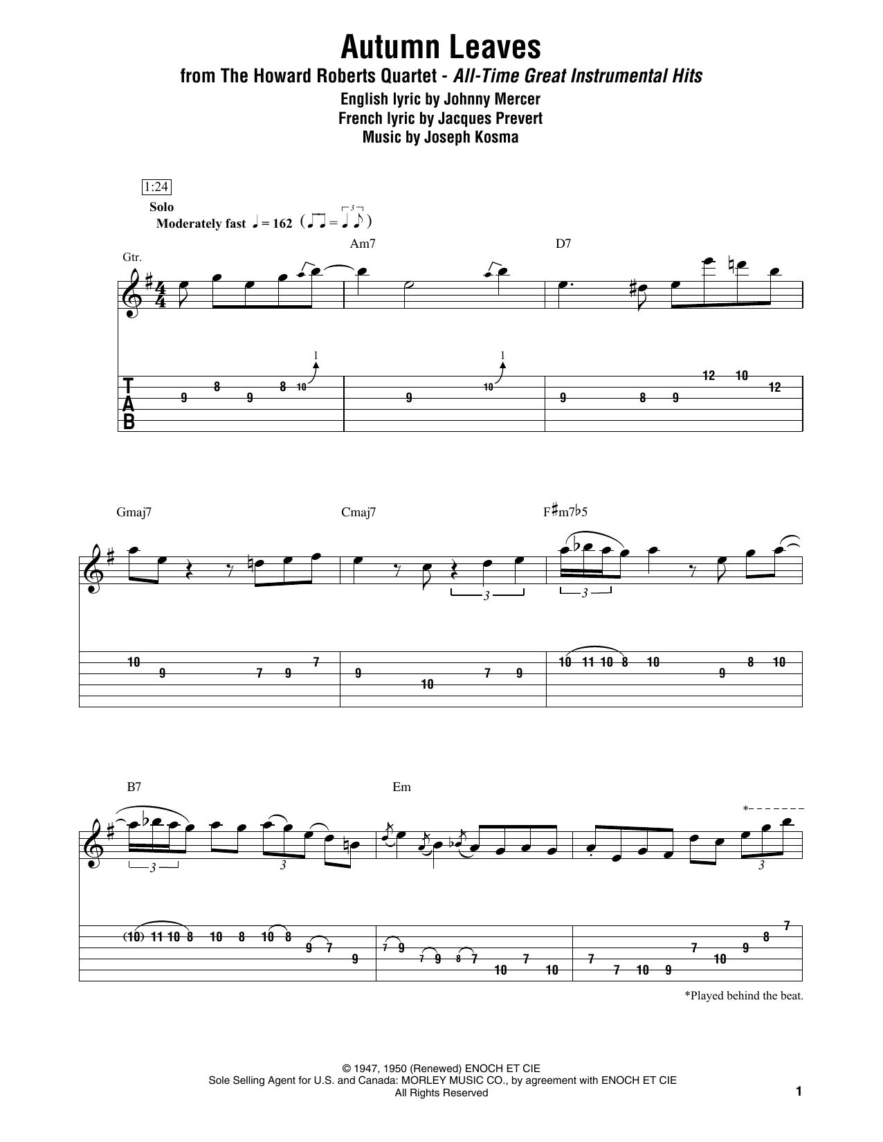 Autumn Leaves (Electric Guitar Transcription) von The Howard Roberts Quartet