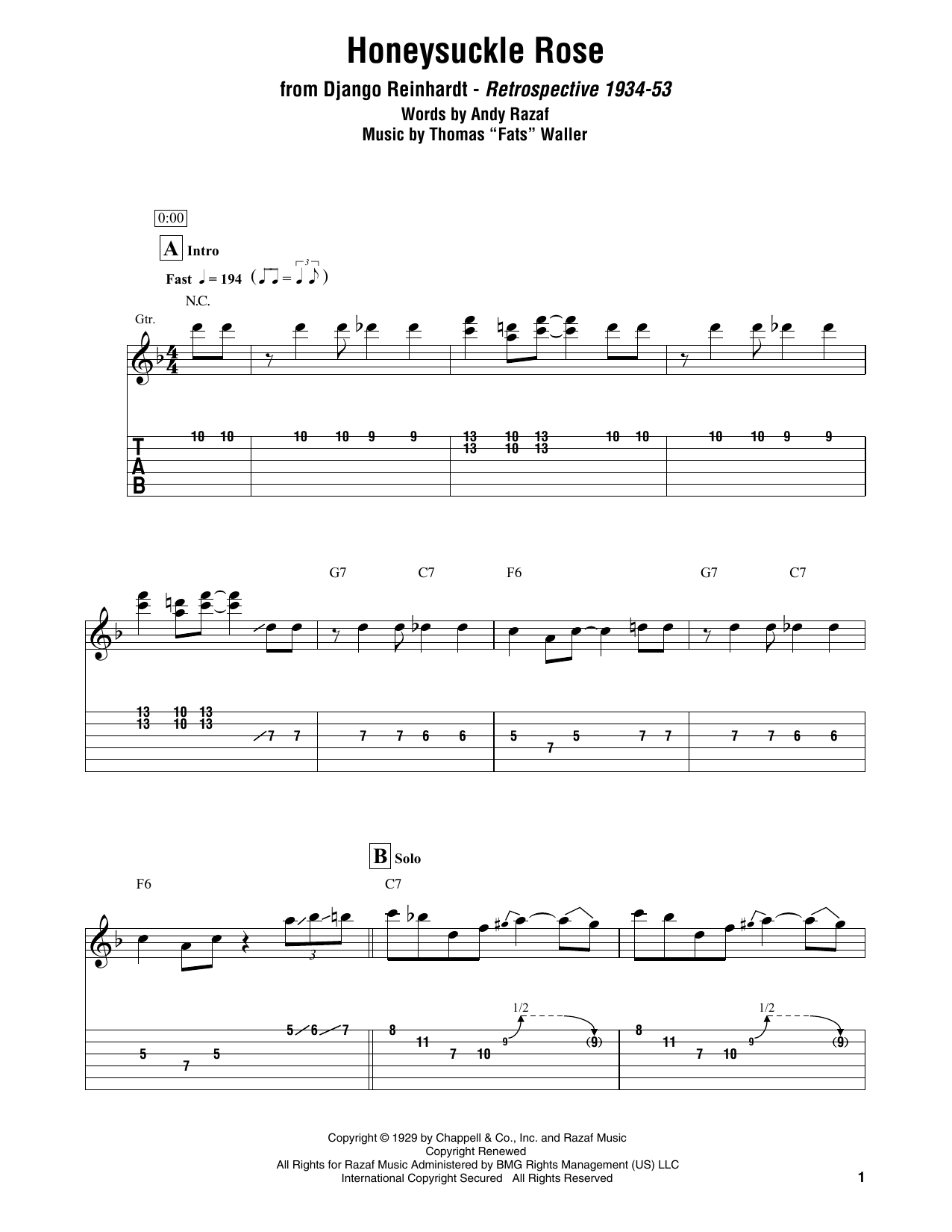 Honeysuckle Rose (Electric Guitar Transcription) von Django Reinhardt