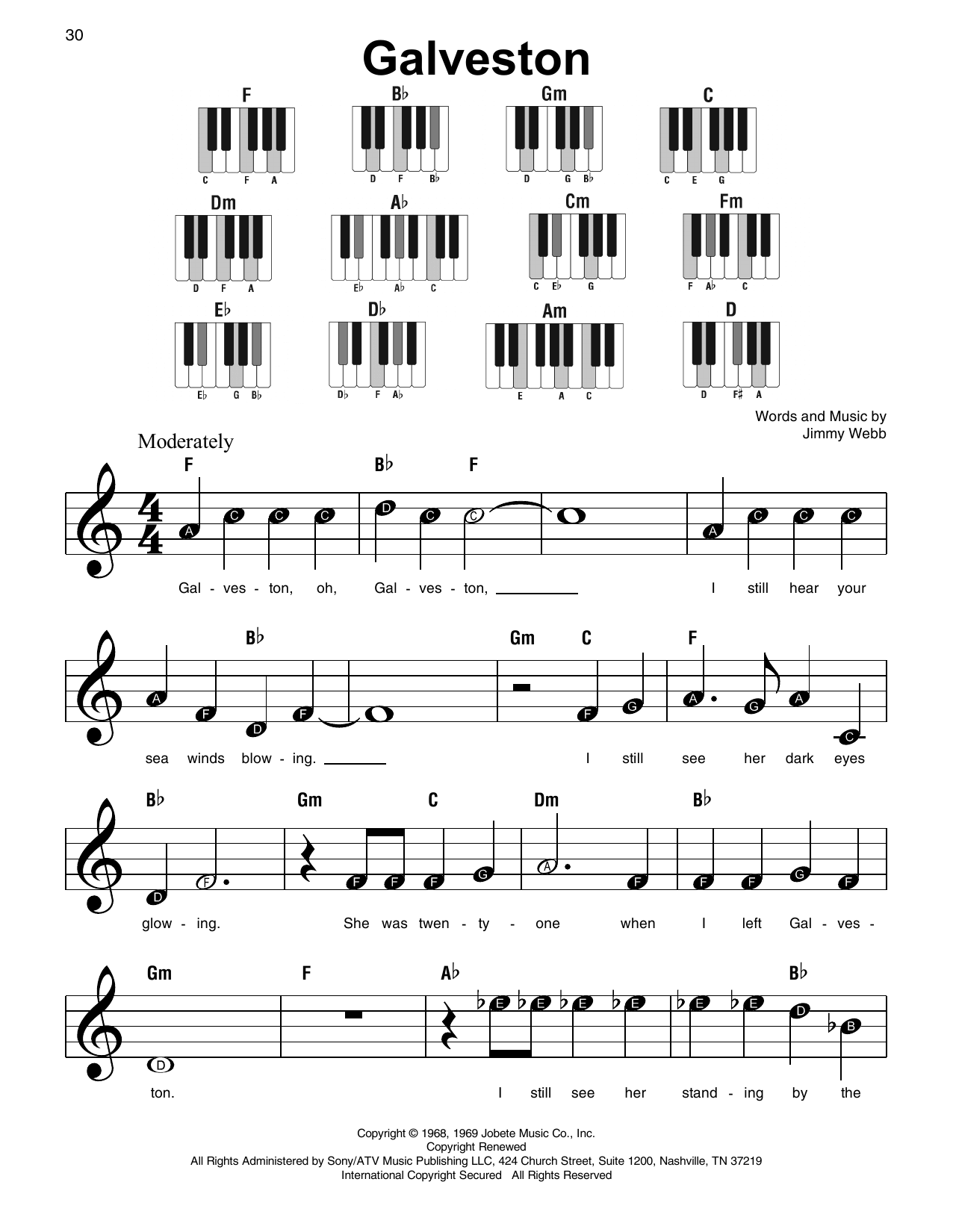 Galveston (Super Easy Piano) von Glen Campbell