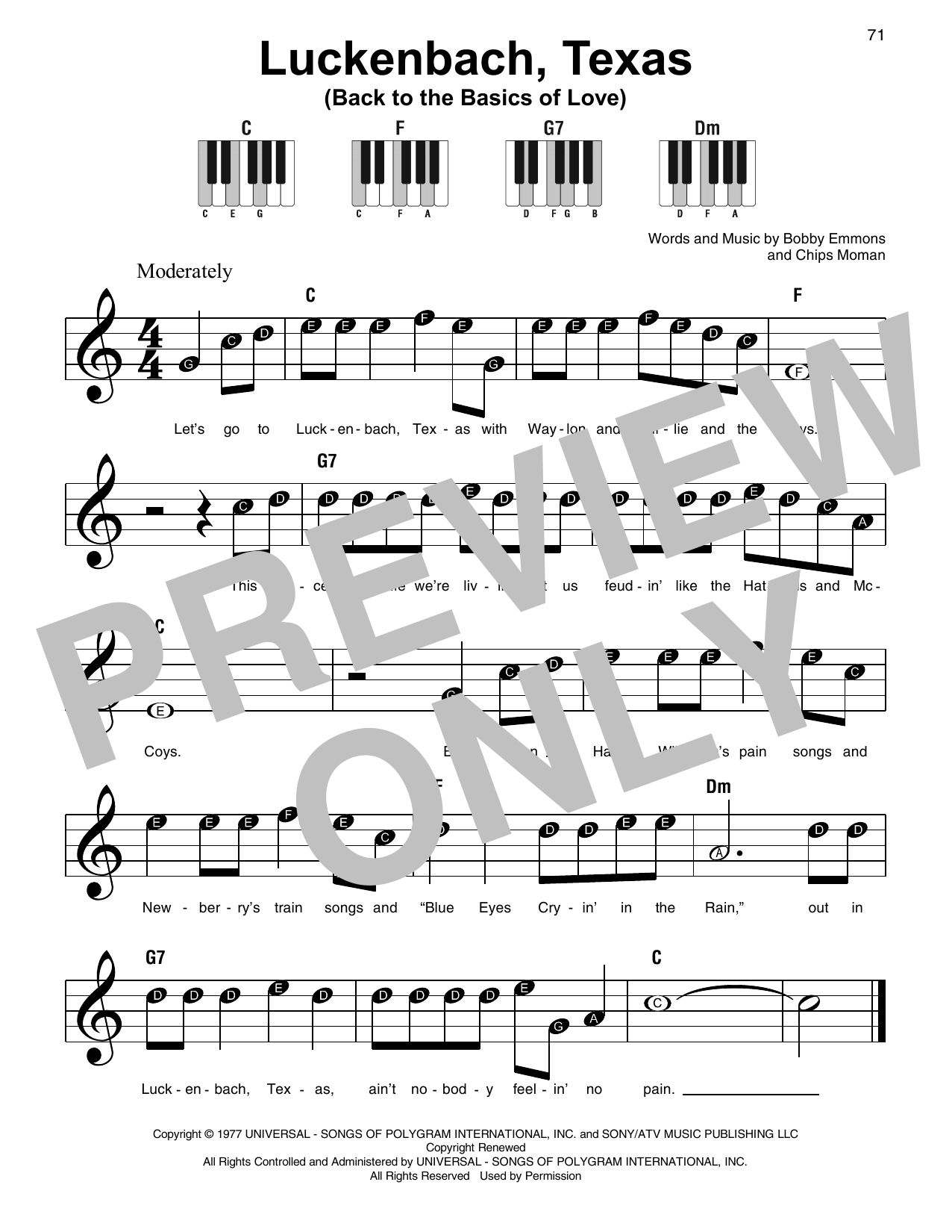 Luckenbach, Texas (Back To The Basics Of Love) (Super Easy Piano) von Waylon Jennings