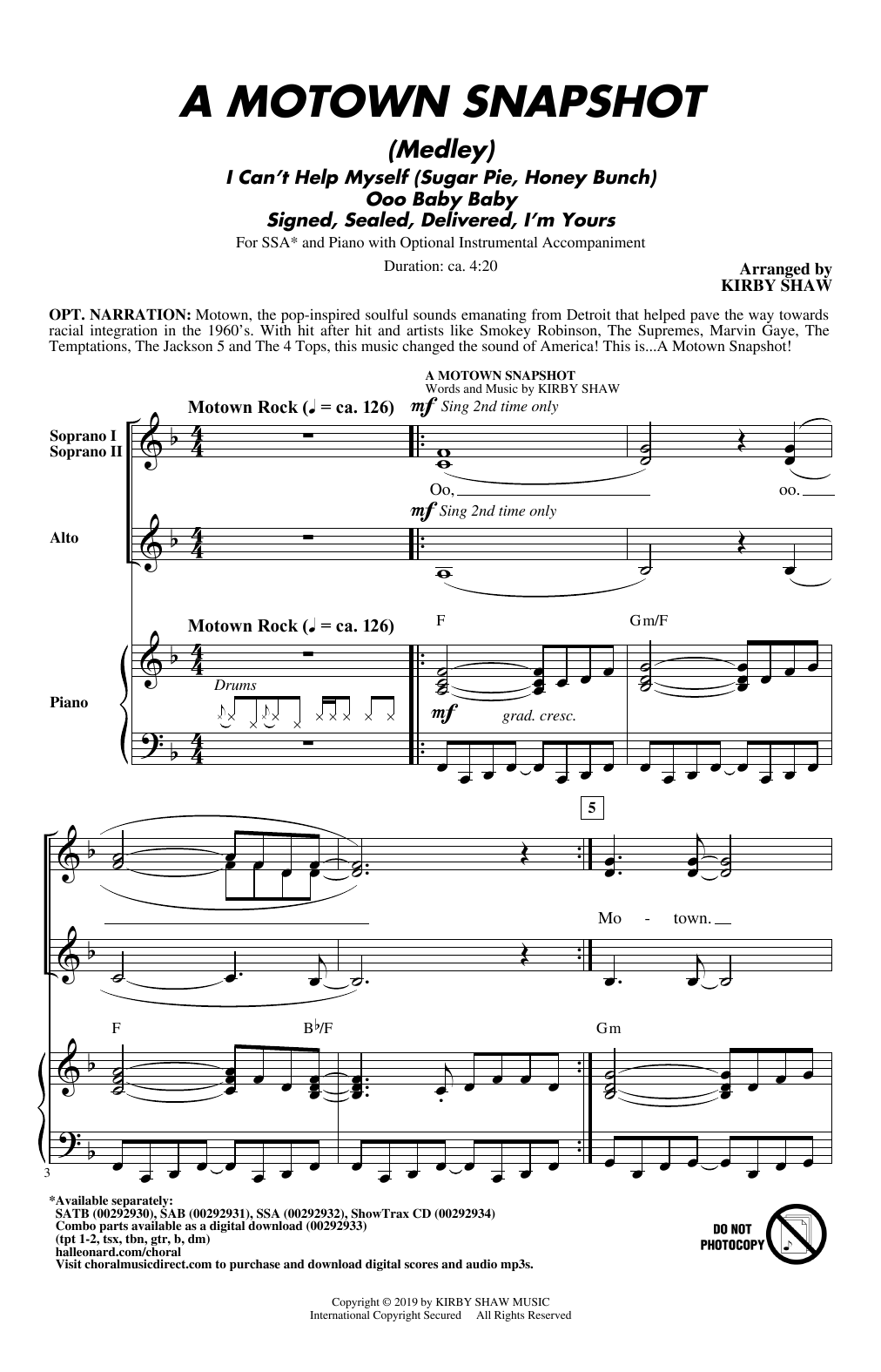 A Motown Snapshot (Medley) (SSA Choir) von Kirby Shaw