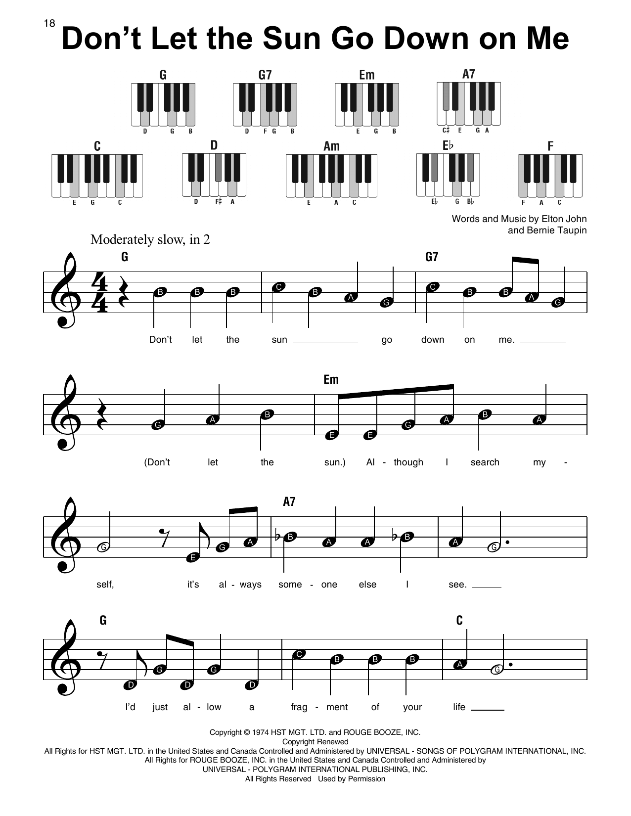 Don't Let The Sun Go Down On Me (Super Easy Piano) von Elton John