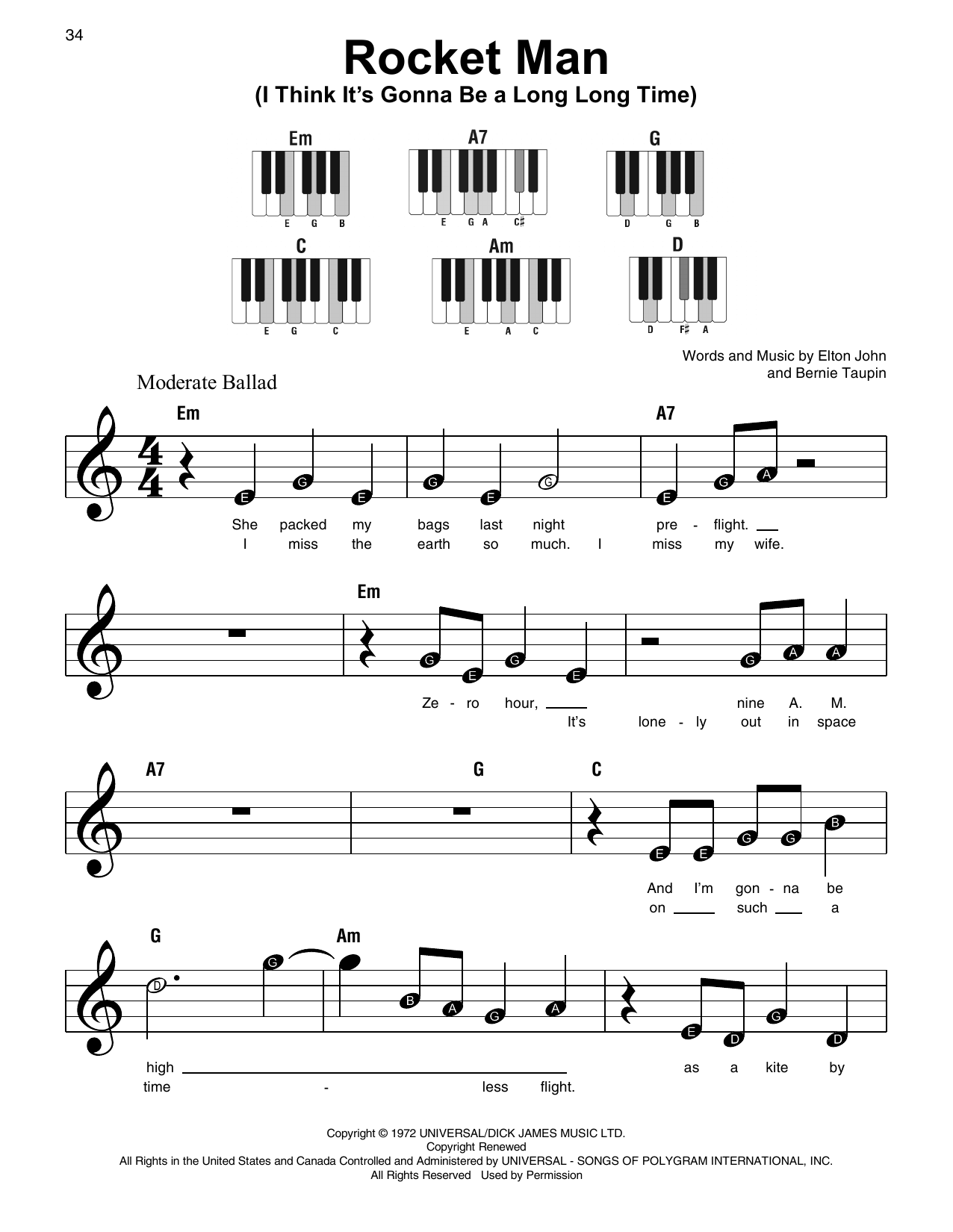 Rocket Man (I Think It's Gonna Be A Long Long Time) (Super Easy Piano) von Elton John