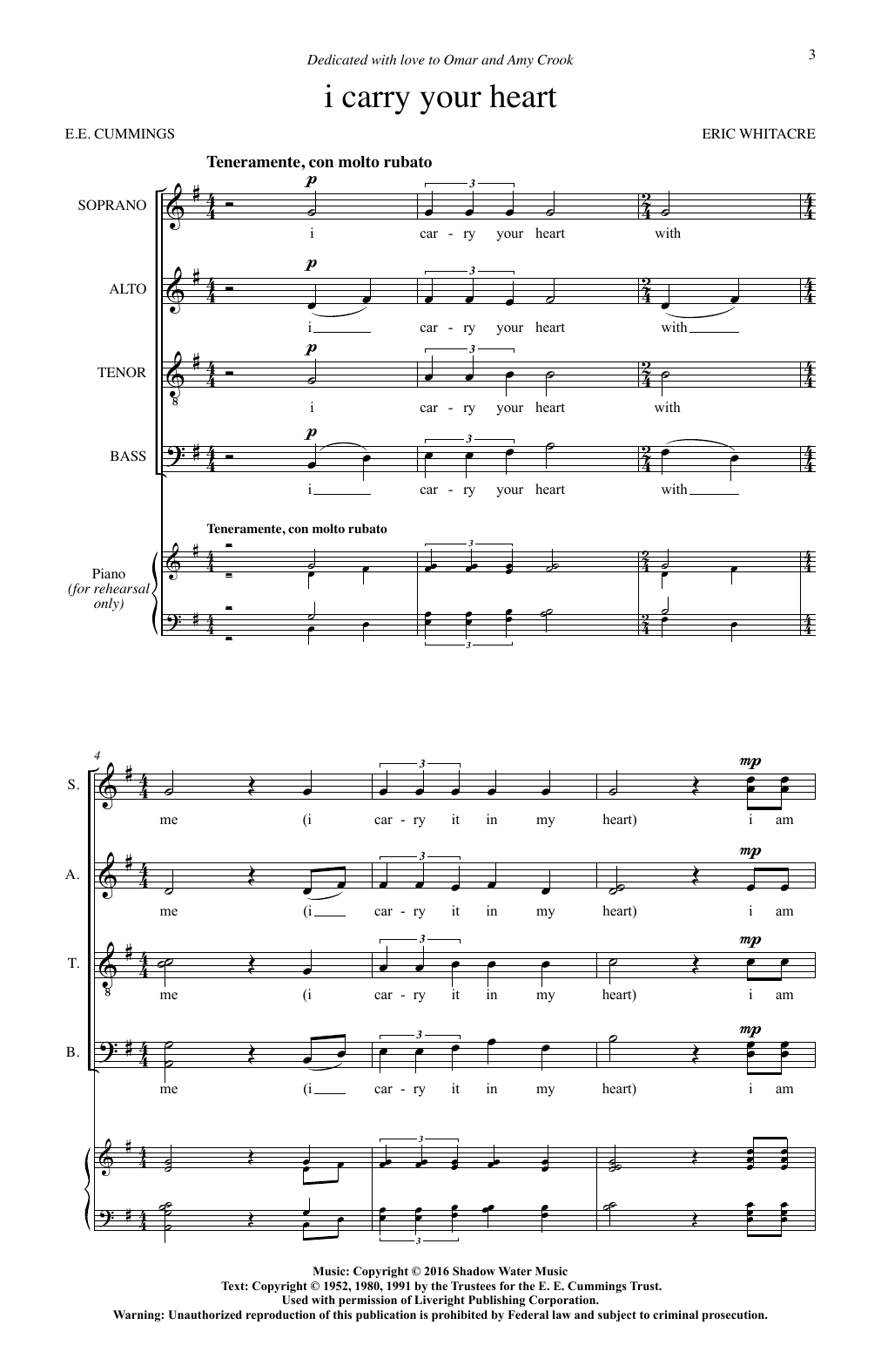 i carry your heart (SATB Choir) von Eric Whitacre