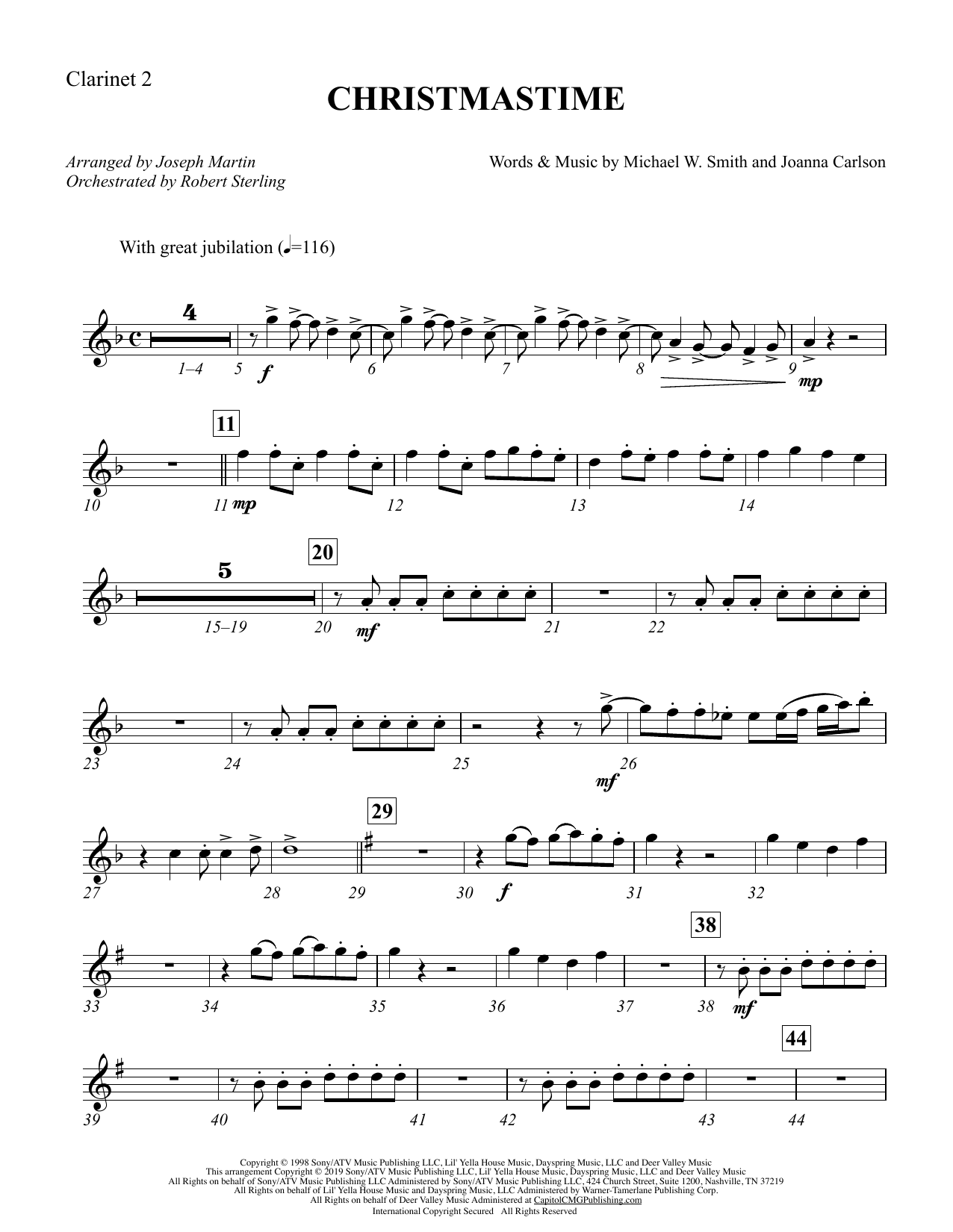 Christmastime (arr. Joseph M. Martin) - Bb Clarinet 2 (Choir Instrumental Pak) von Michael W. Smith & Joanna Carlson