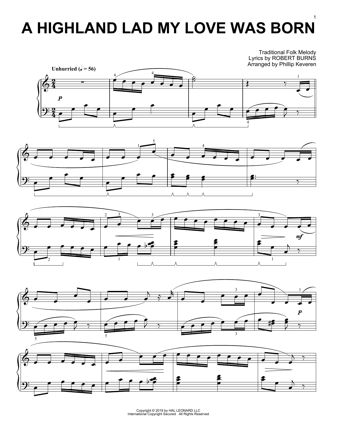 A Highland Lad My Love Was Born (arr. Phillip Keveren) (Piano Solo) von Robert Burns