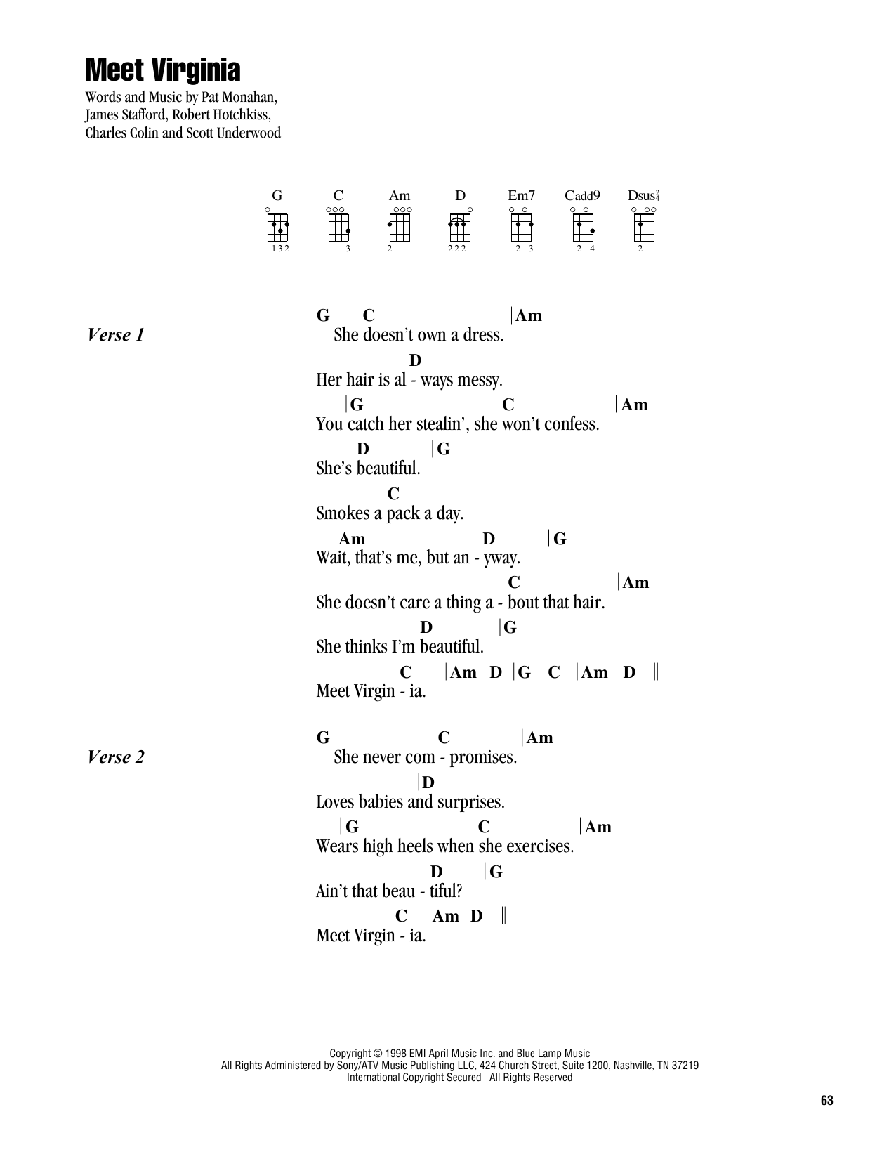 Meet Virginia (Ukulele Chords/Lyrics) von Train