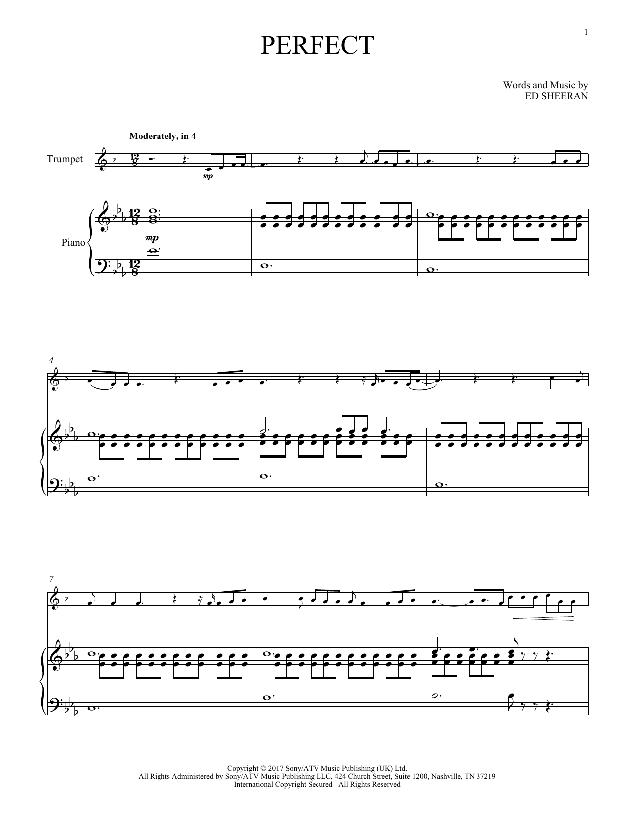 Perfect (Trumpet and Piano) von Ed Sheeran