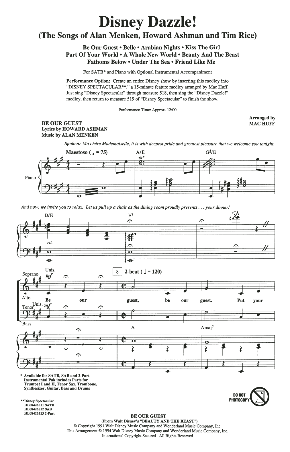 Disney Dazzle! (The Songs of Alan Menken, Howard Ashman and Tim Rice) (Medley) (SATB Choir) von Mac Huff