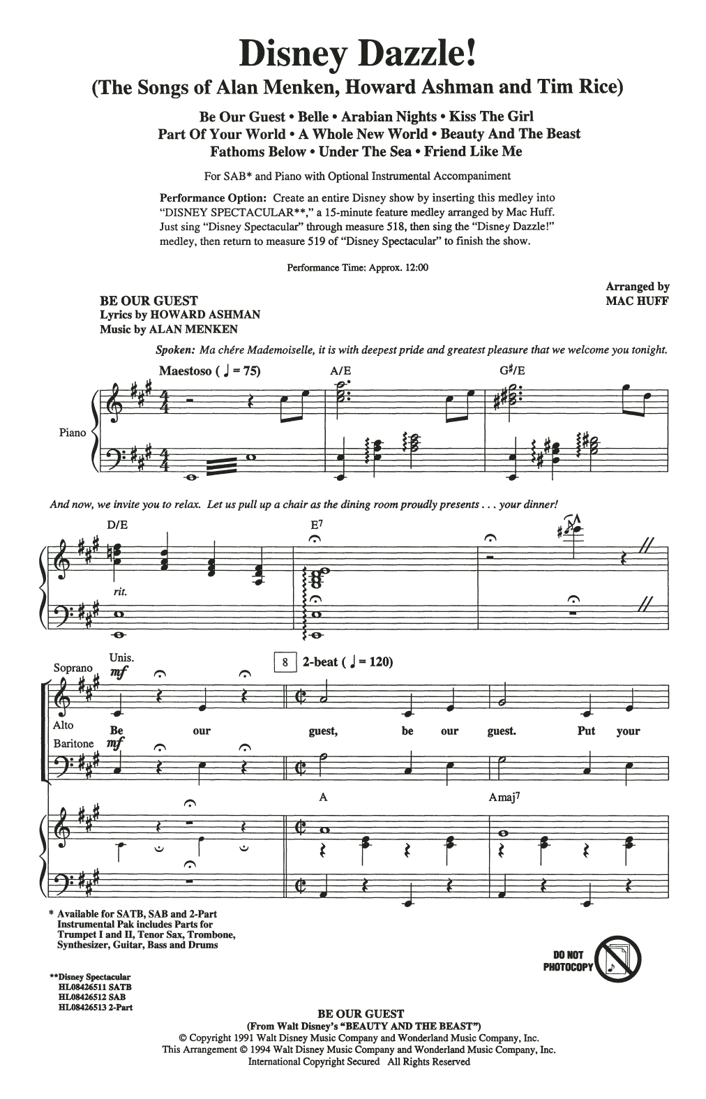 Disney Dazzle! (The Songs of Alan Menken, Howard Ashman and Tim Rice) (Medley) (SAB Choir) von Mac Huff