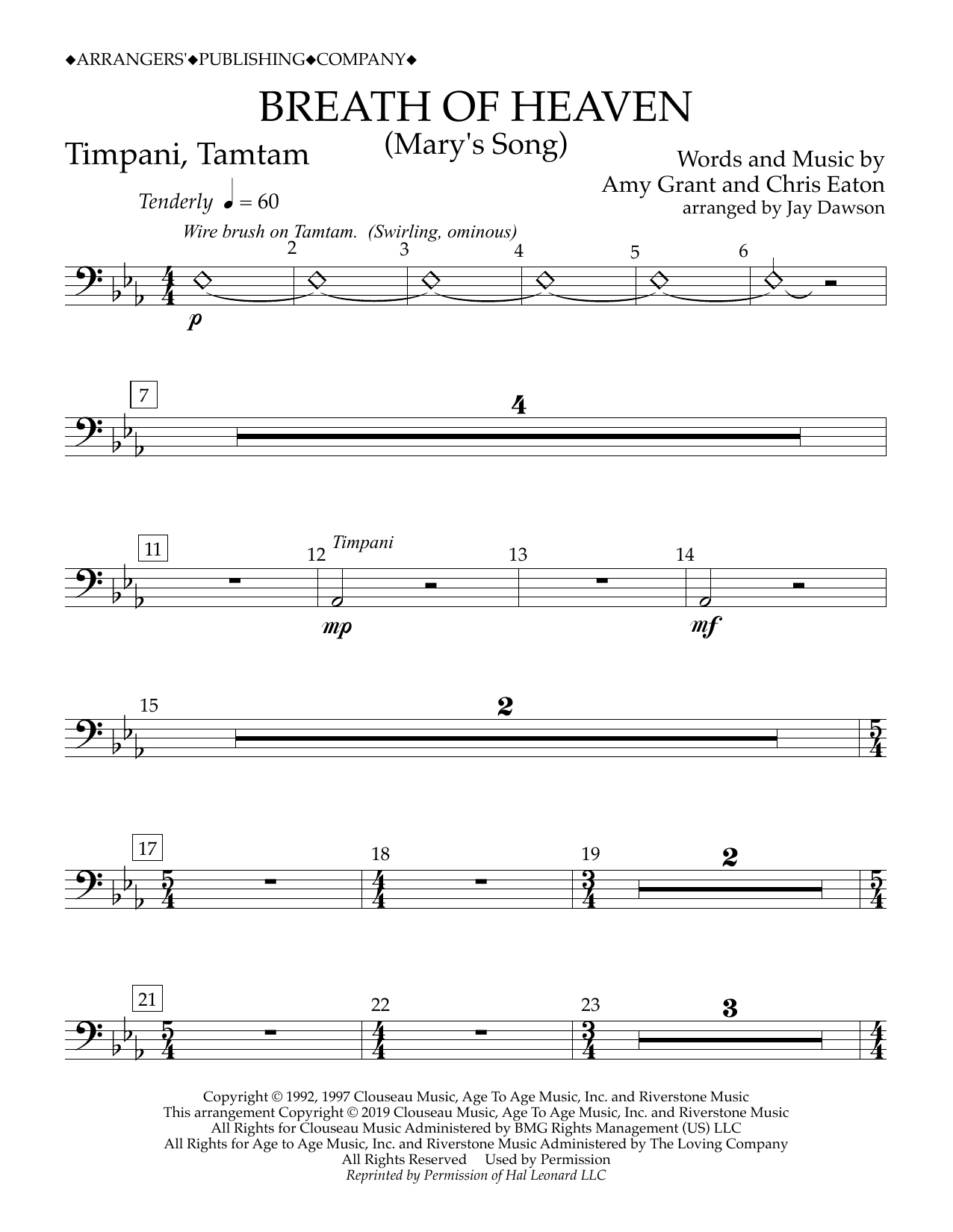 Breath of Heaven (Mary's Song) (arr. Jay Dawson) - Timpani, Tamtam (Concert Band) von Amy Grant