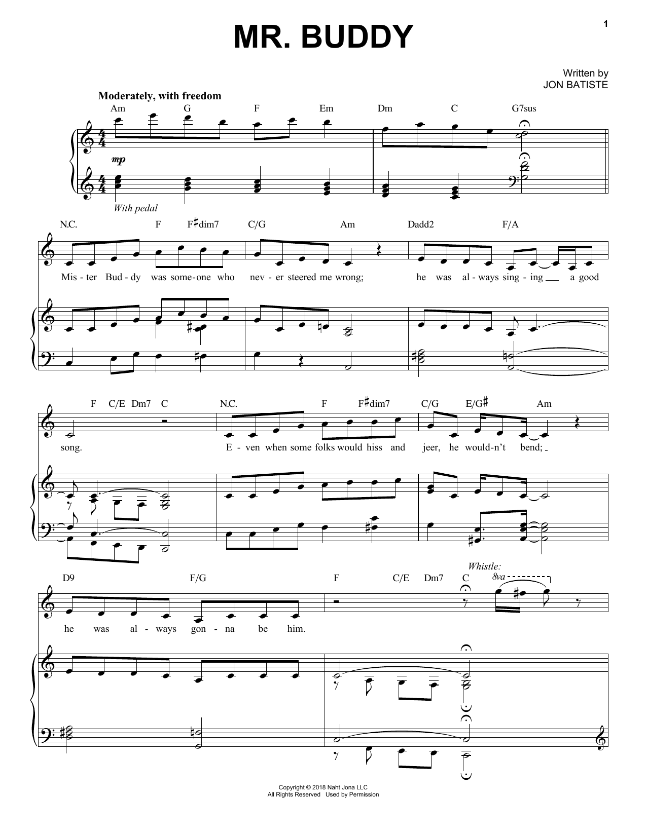 Mr. Buddy (Piano, Vocal & Guitar Chords (Right-Hand Melody)) von Jon Batiste