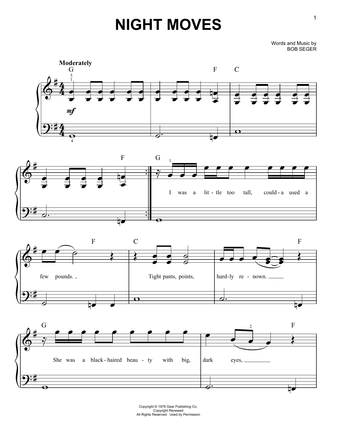 Night Moves (Very Easy Piano) von Bob Seger