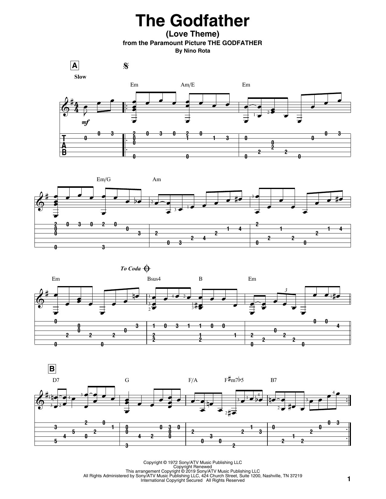 The Godfather (Love Theme) (Solo Guitar) von Nino Rota