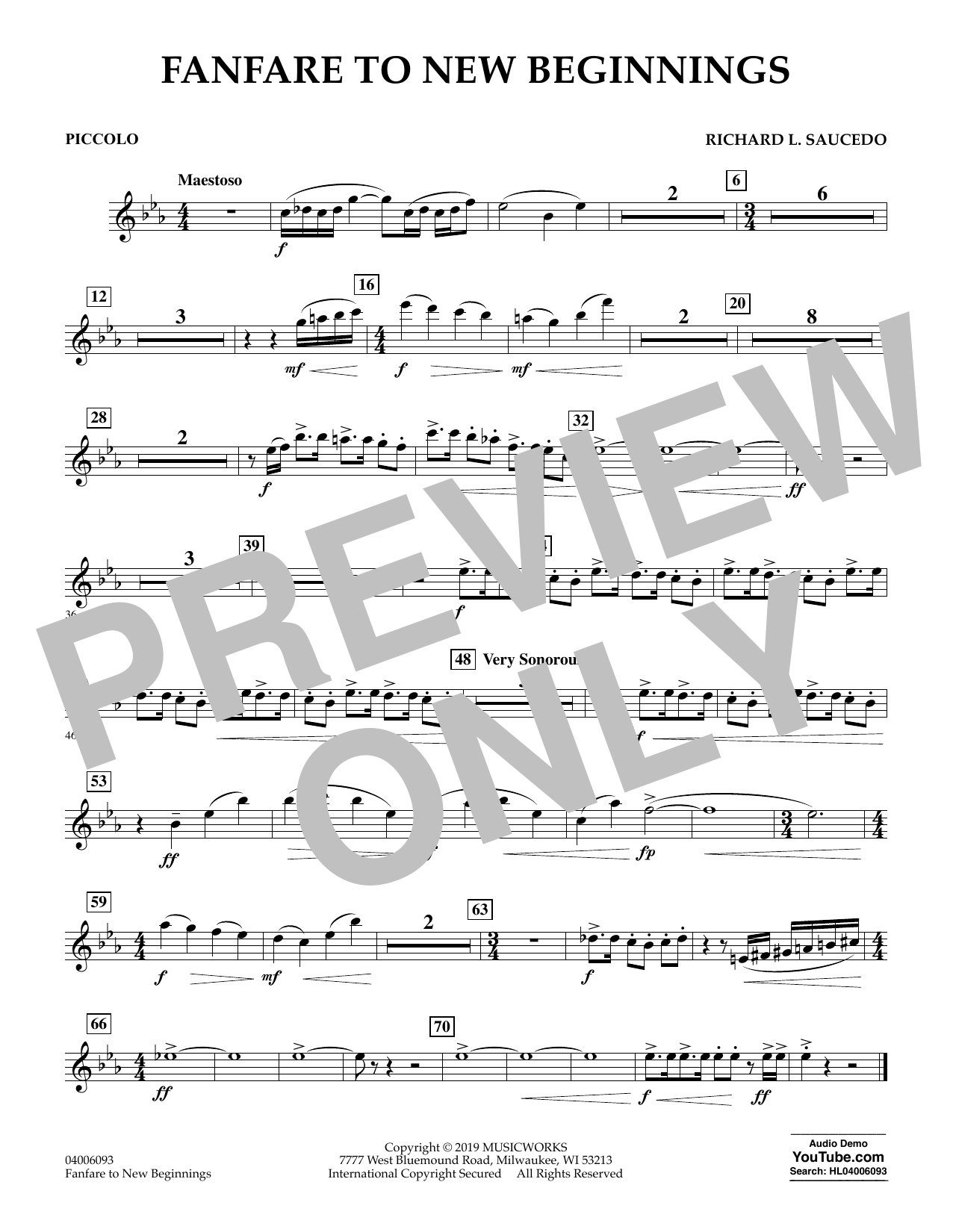 Fanfare for New Beginnings - Piccolo (Concert Band) von Richard L. Saucedo