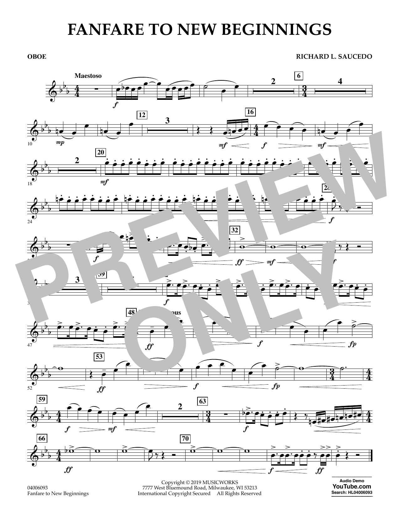 Fanfare for New Beginnings - Oboe (Concert Band) von Richard L. Saucedo