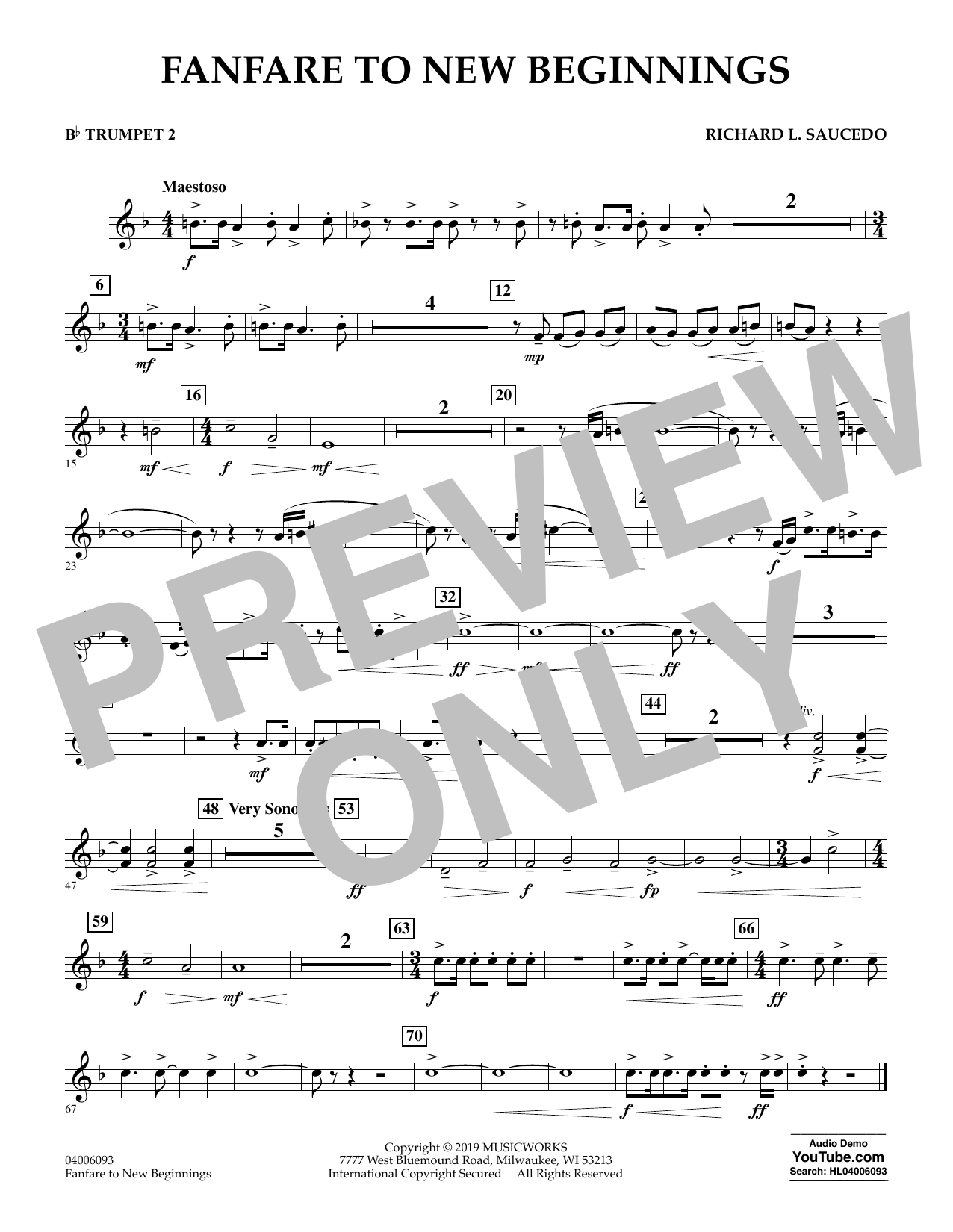 Fanfare for New Beginnings - Bb Trumpet 2 (Concert Band) von Richard L. Saucedo