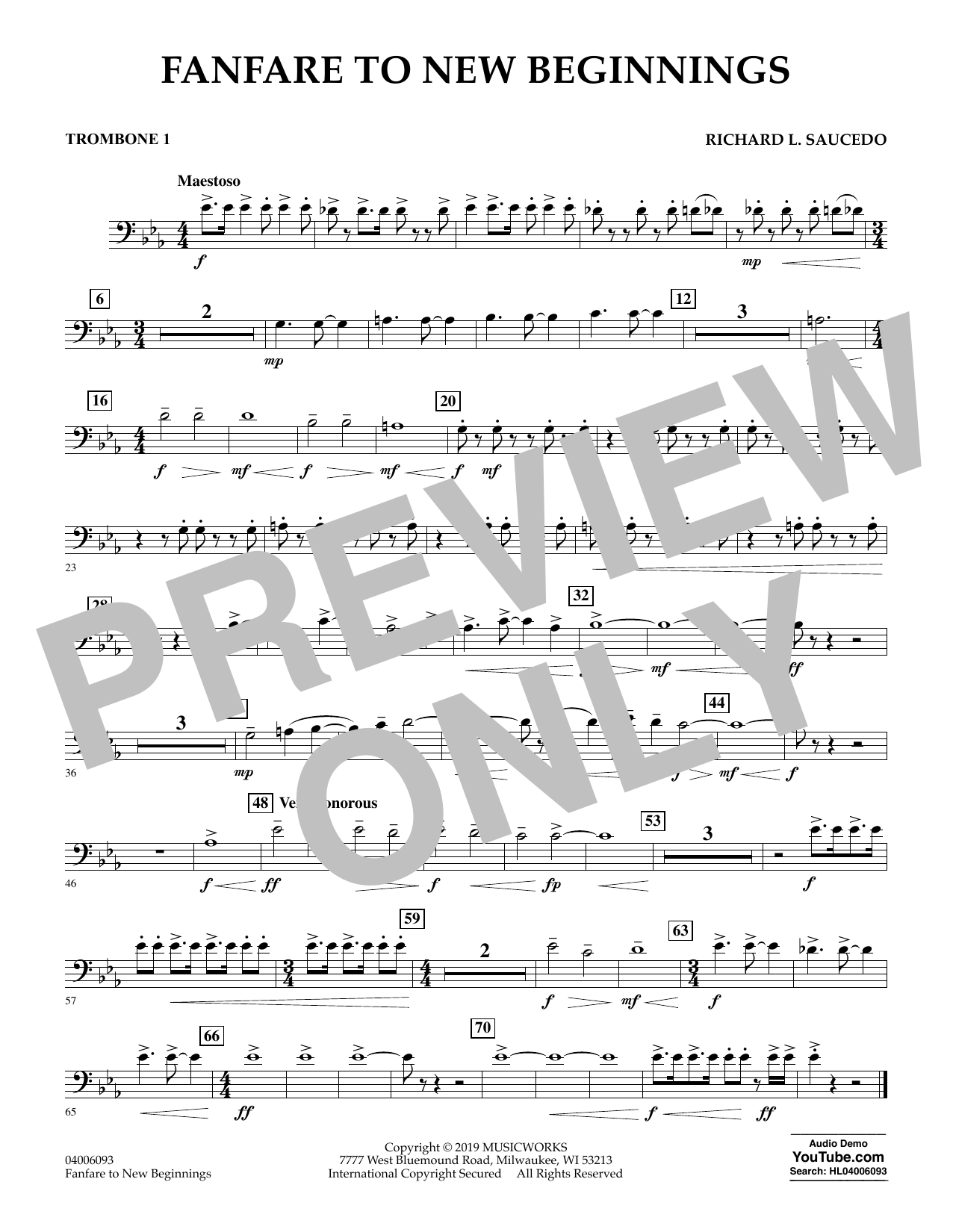 Fanfare for New Beginnings - Trombone 1 (Concert Band) von Richard L. Saucedo