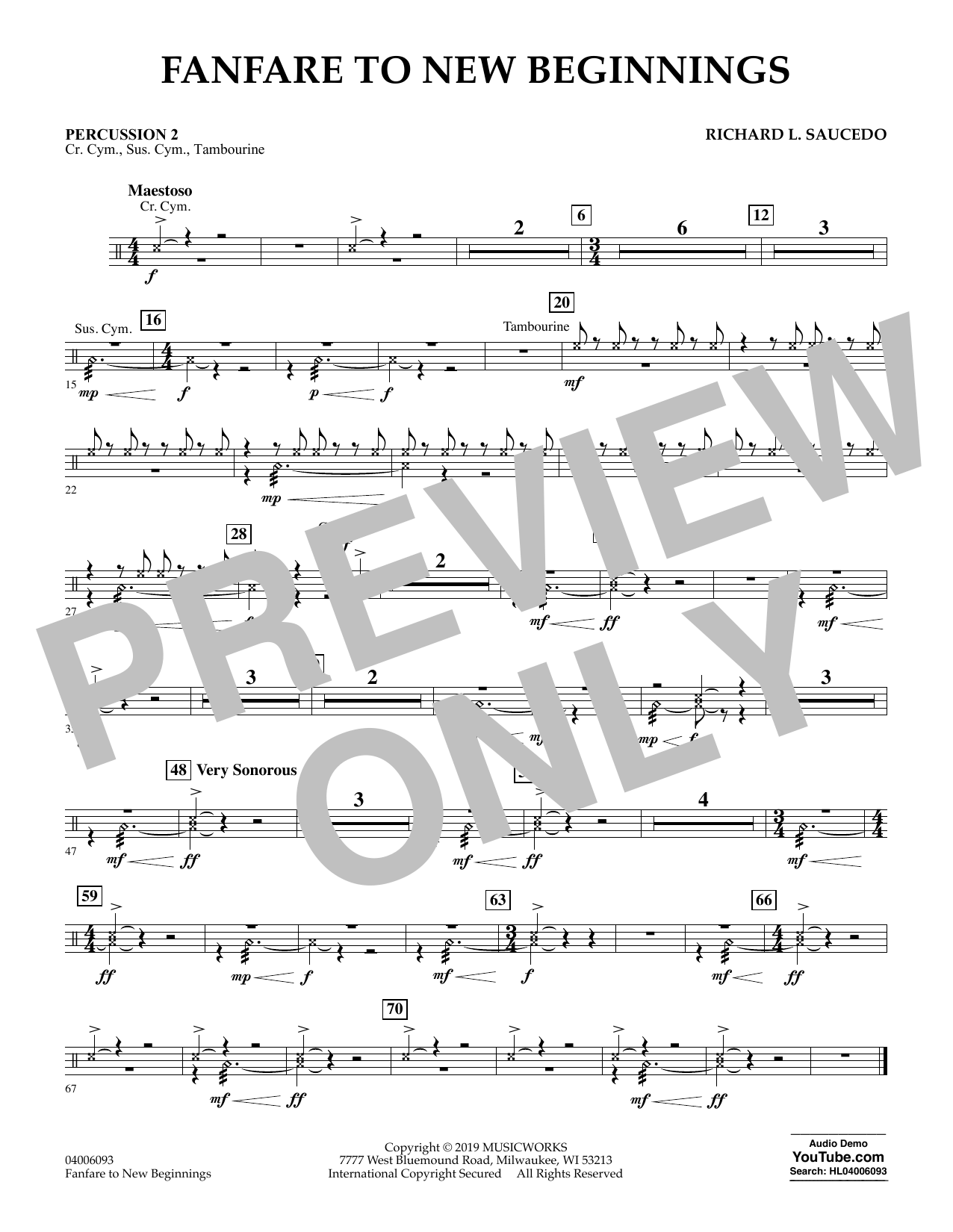 Fanfare for New Beginnings - Percussion 2 (Concert Band) von Richard L. Saucedo