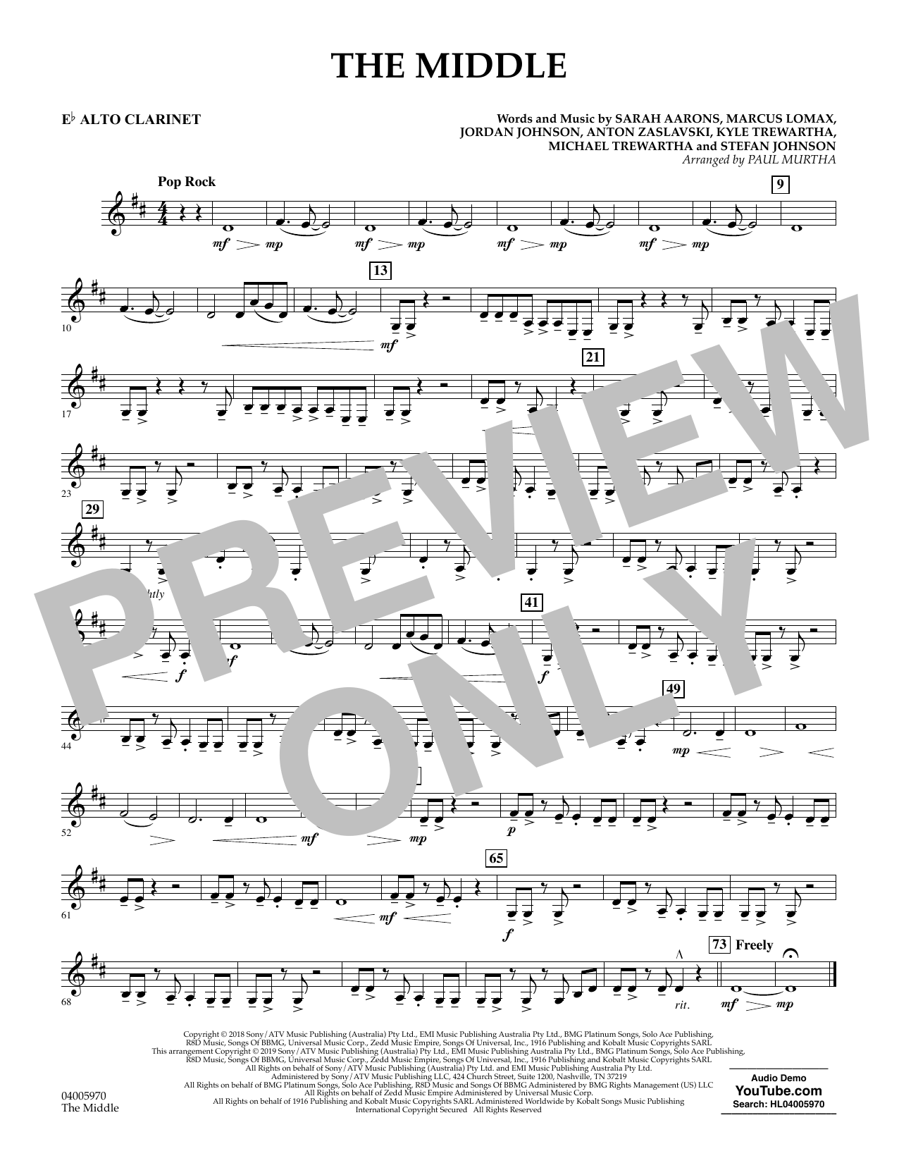 The Middle (arr. Paul Murtha) - Eb Alto Clarinet (Concert Band) von Zedd, Maren Morris & Grey