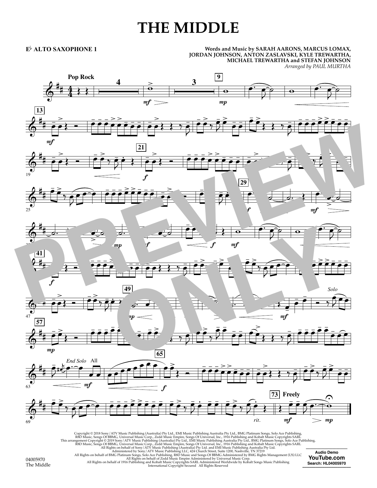 The Middle (arr. Paul Murtha) - Eb Alto Saxophone 1 (Concert Band) von Zedd, Maren Morris & Grey