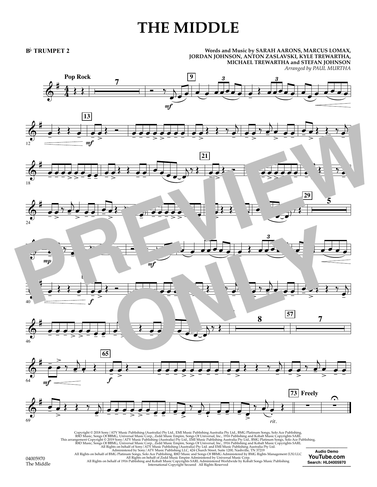 The Middle (arr. Paul Murtha) - Bb Trumpet 2 (Concert Band) von Zedd, Maren Morris & Grey