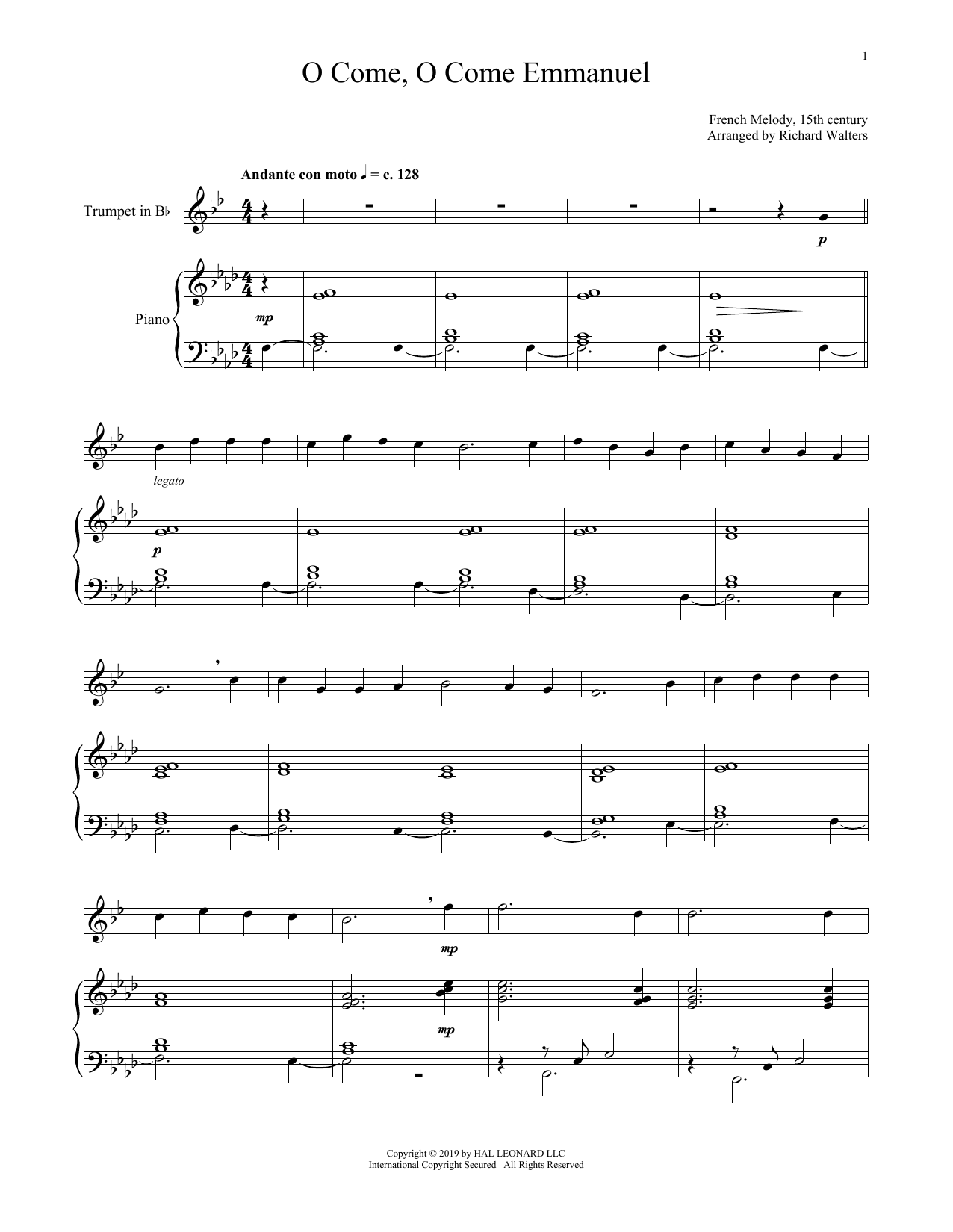 O Come, O Come, Emmanuel (Trumpet and Piano) von Christmas Carol
