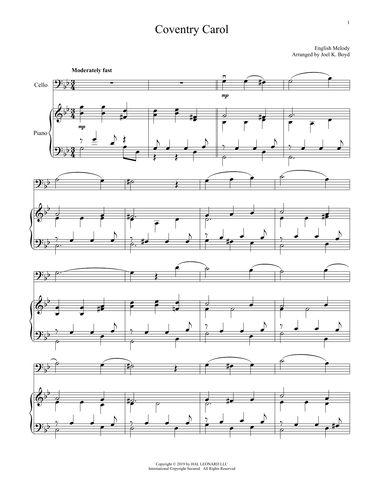 Coventry Carol (Cello and Piano) von Christmas Carol