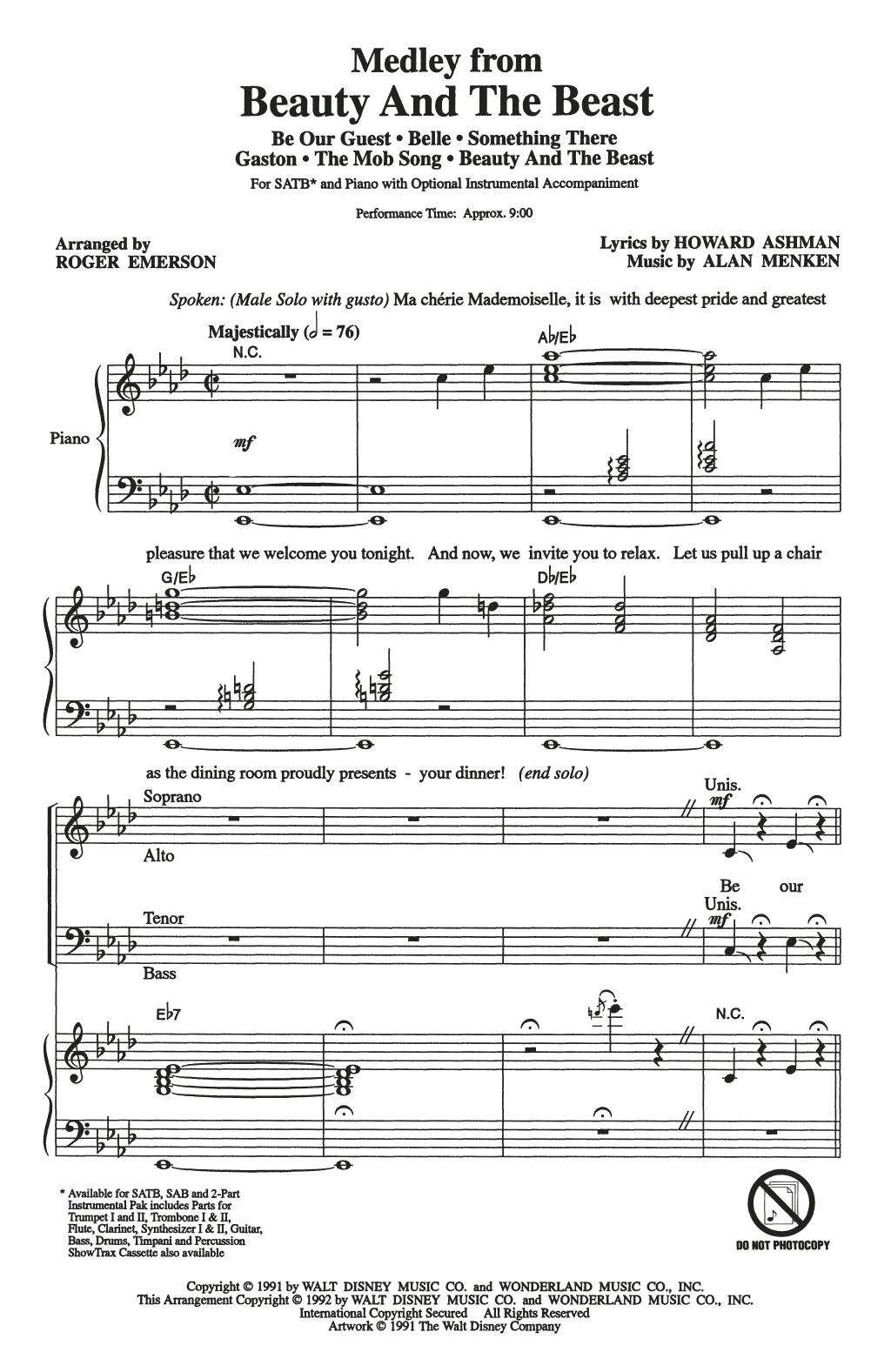 Beauty And The Beast (Medley) (arr. Roger Emerson) (SATB Choir) von Alan Menken & Howard Ashman