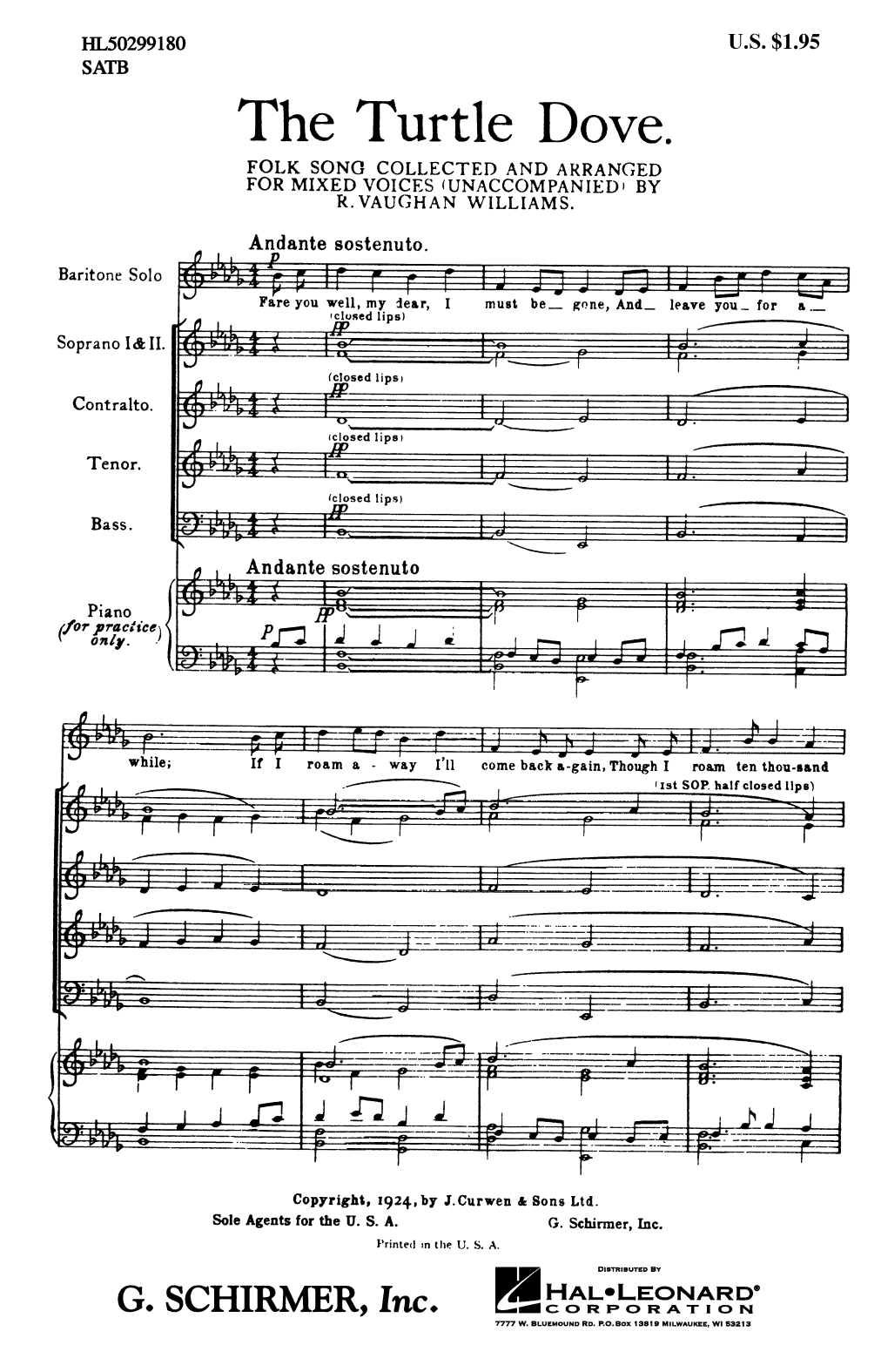 The Turtle Dove (SATB Choir) von Ralph Vaughan Williams