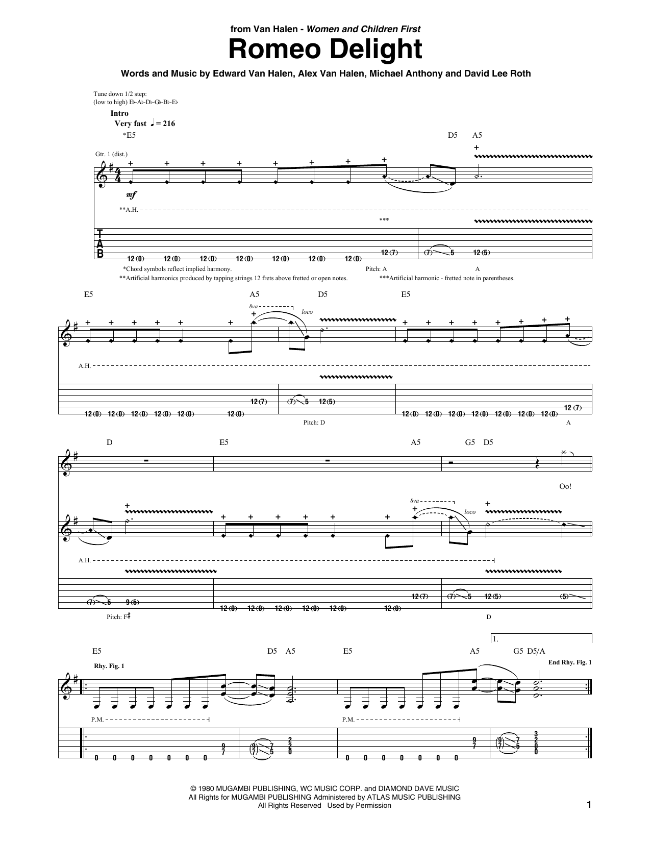 Romeo Delight (Guitar Tab) von Van Halen