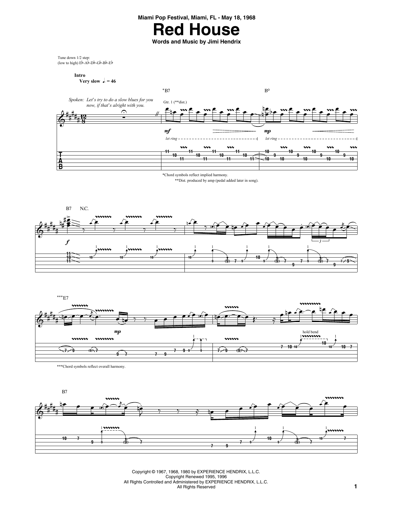 Red House (Guitar Tab) von Jimi Hendrix