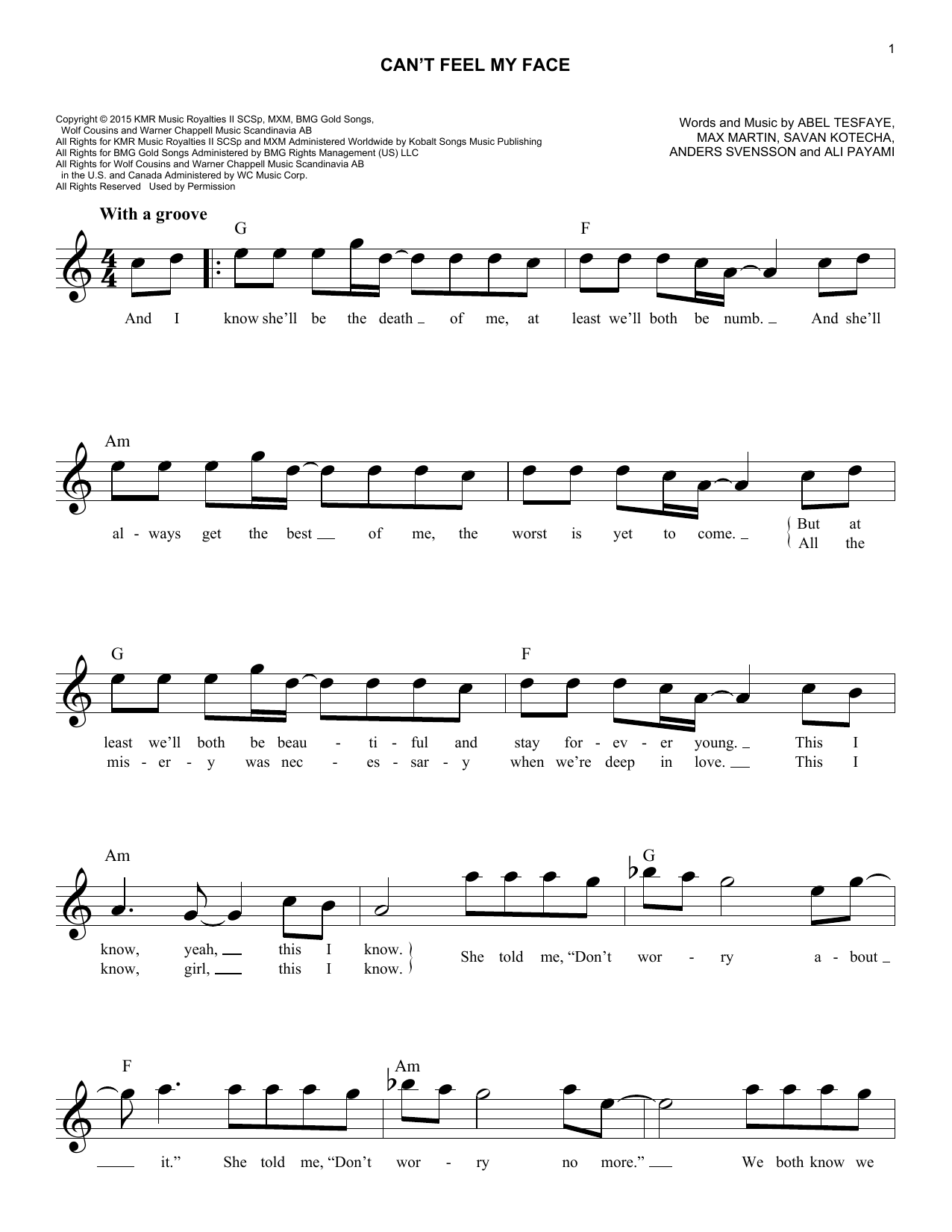 Can't Feel My Face (Lead Sheet / Fake Book) von The Weeknd