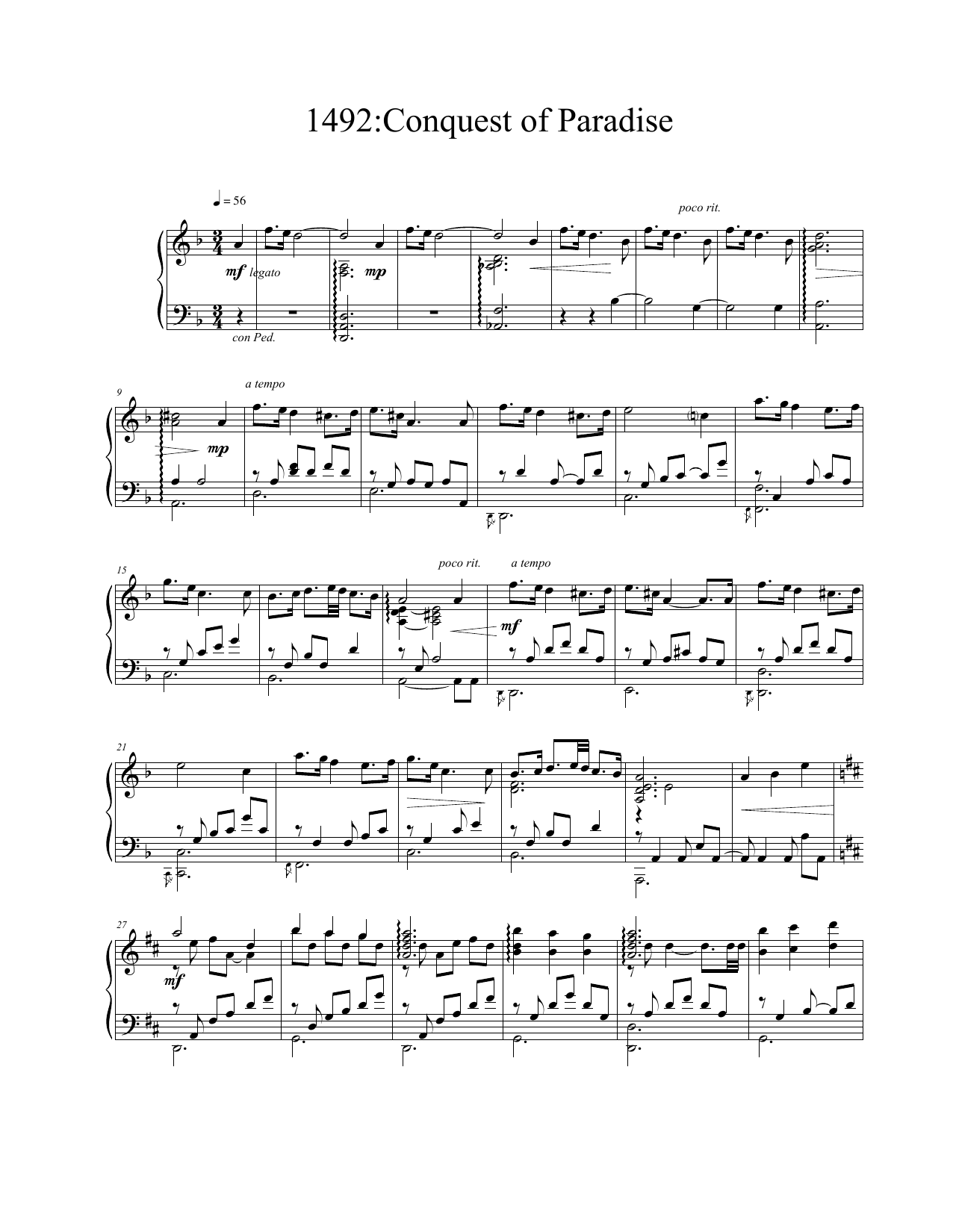 Conquest Of Paradise (Piano Solo) von Vangelis