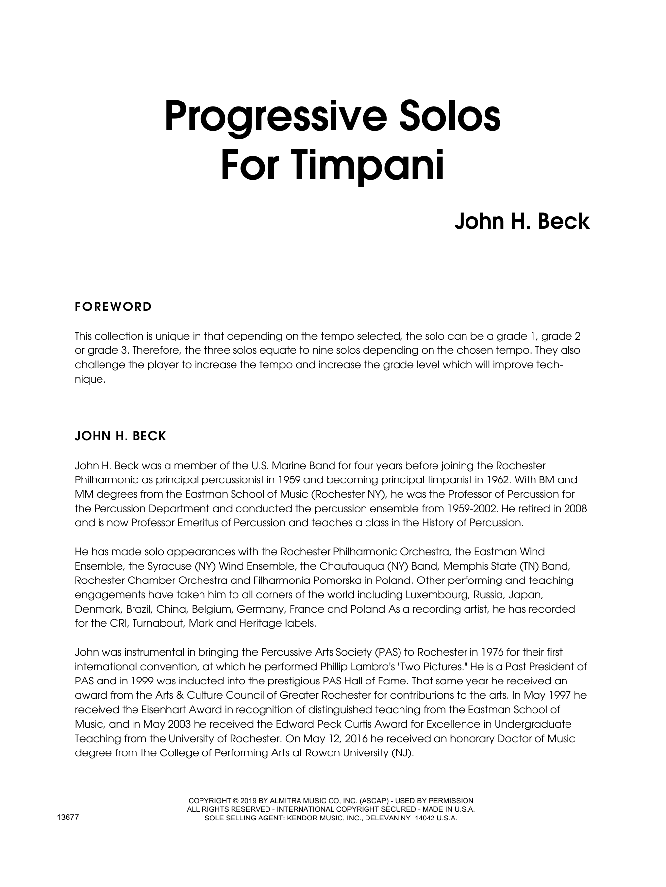 Progressive Solos For Timpani (Percussion Solo) von John H. Beck