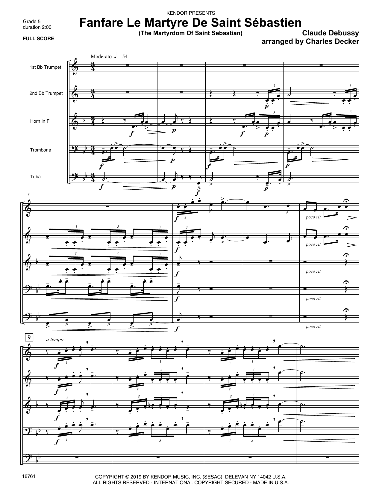 Fanfare Le Martyre De Saint Sebastien (The Martyrdom Of Saint Sebastian) - Full Score (Brass Ensemble) von Charles Decker