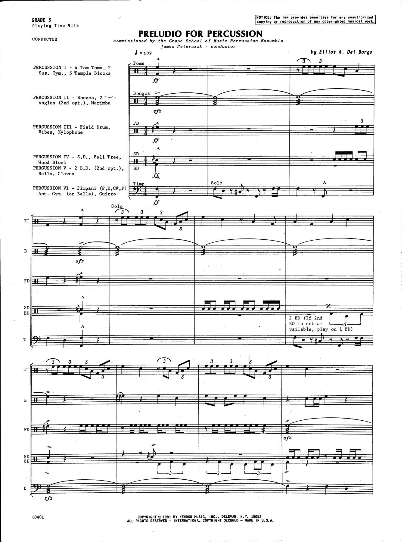 Preludio For Percussion - Full Score (Percussion Ensemble) von Elliot A. Del Borgo