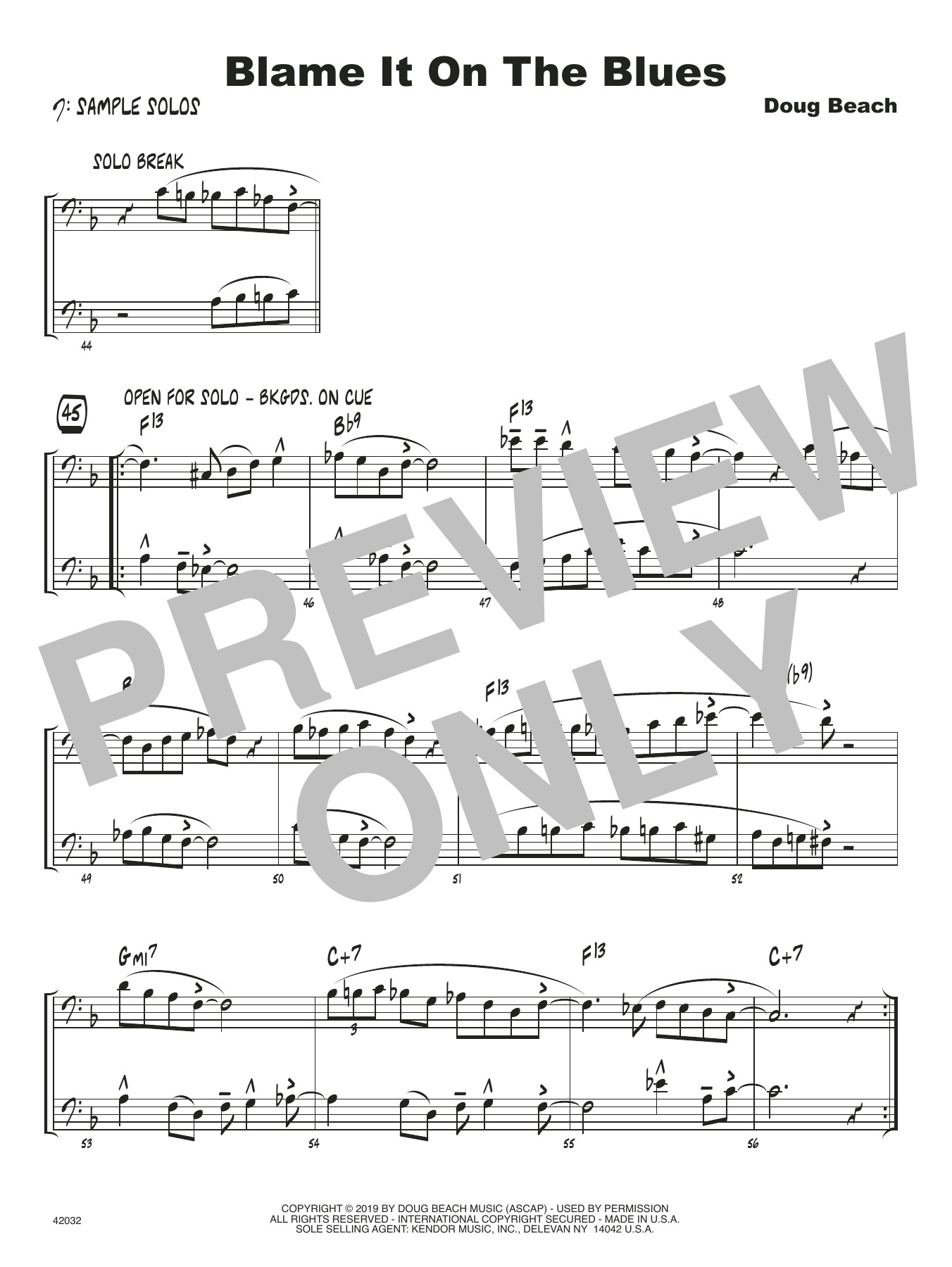 Blame It On The Blues - Sample Solo - Bass Clef Instr. (Jazz Ensemble) von Doug Beach