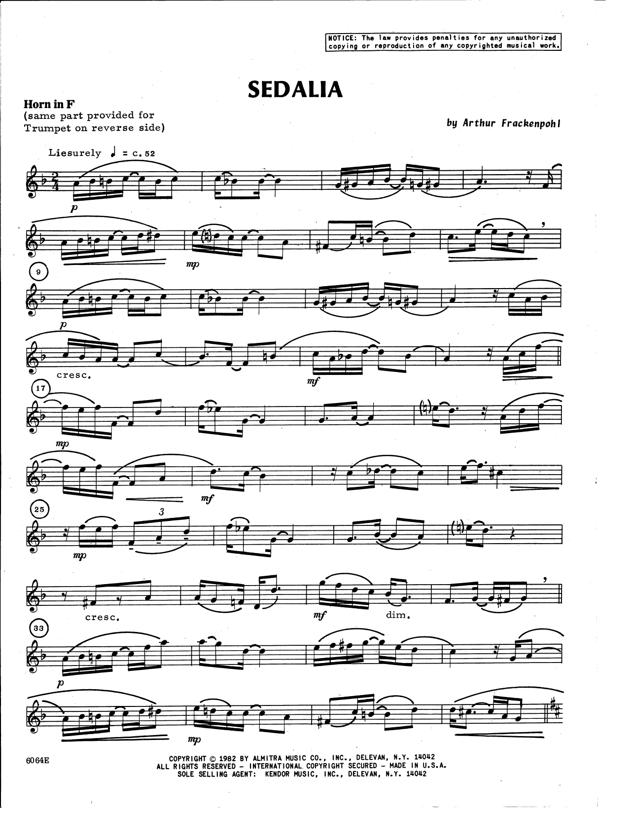 Sedalia - Horn in F (Brass Ensemble) von Arthur Frackenpohl