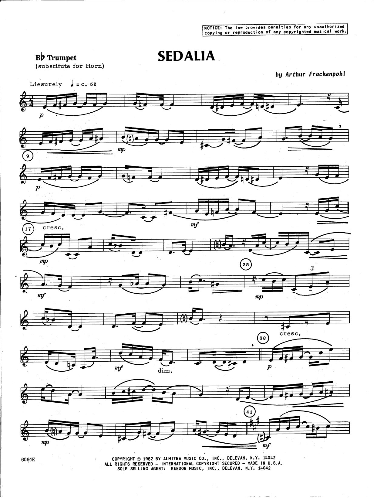 Sedalia - Bb Trumpet (Horn in F sub.) (Brass Ensemble) von Arthur Frackenpohl