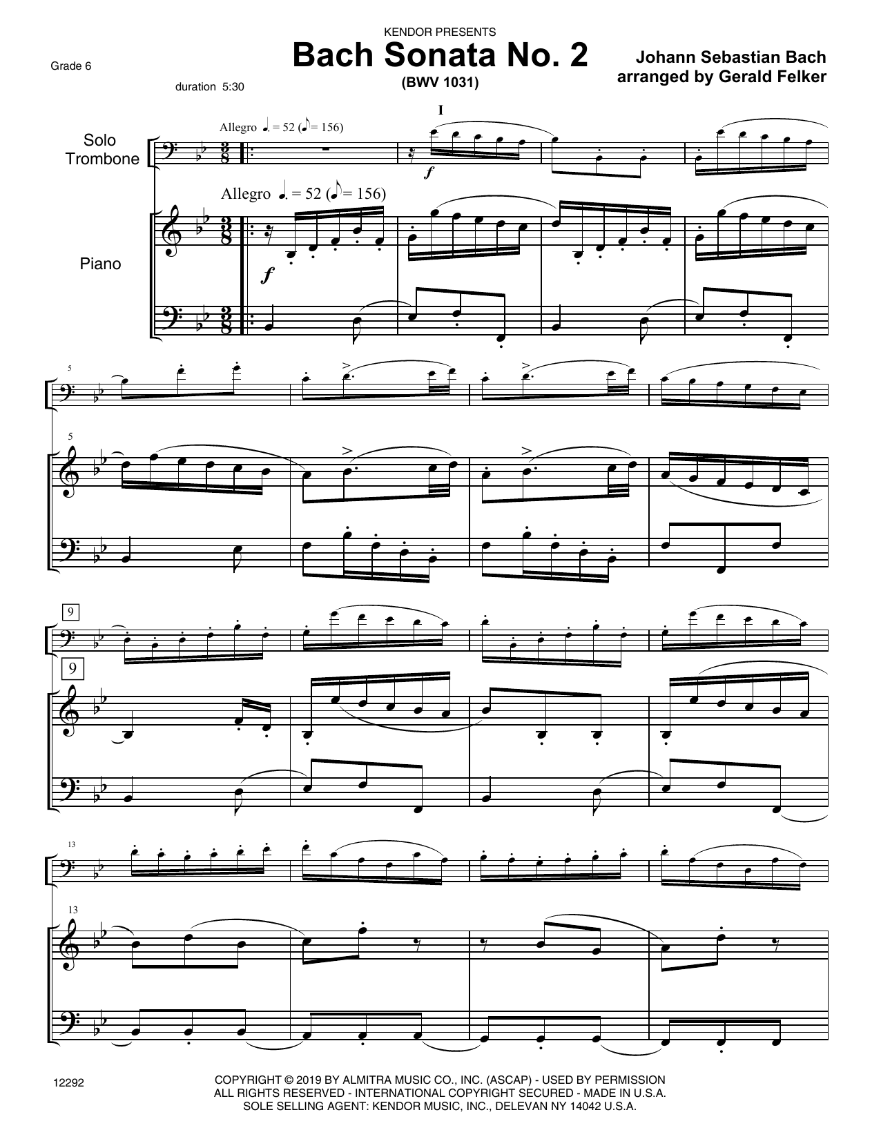 Bach Sonata No. 2 (bwv 1031) - Piano (optional) (Brass Solo) von Gerald Felker