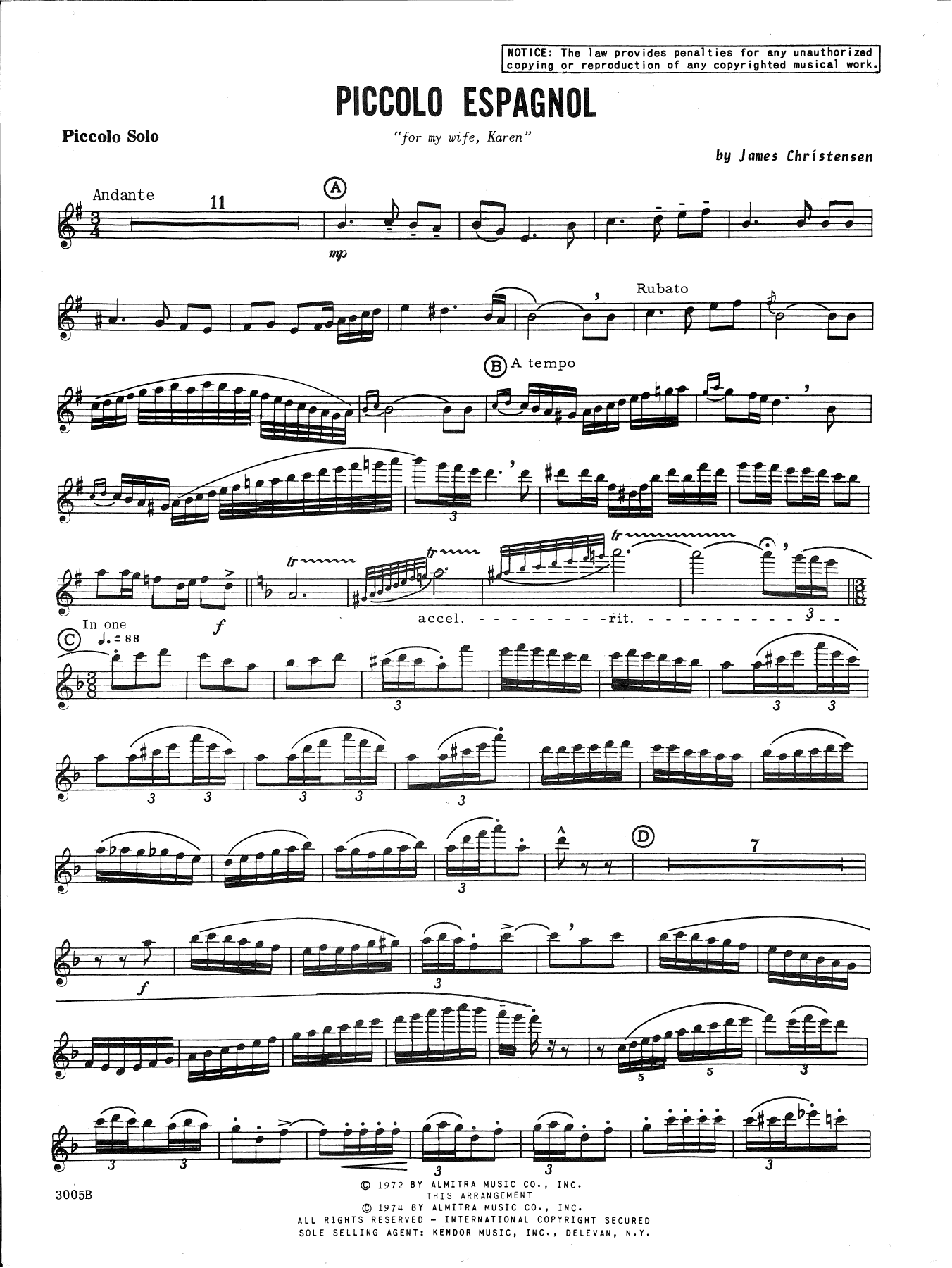 Piccolo Espagnol - Piano (optional) (Concert Band) von James Christensen