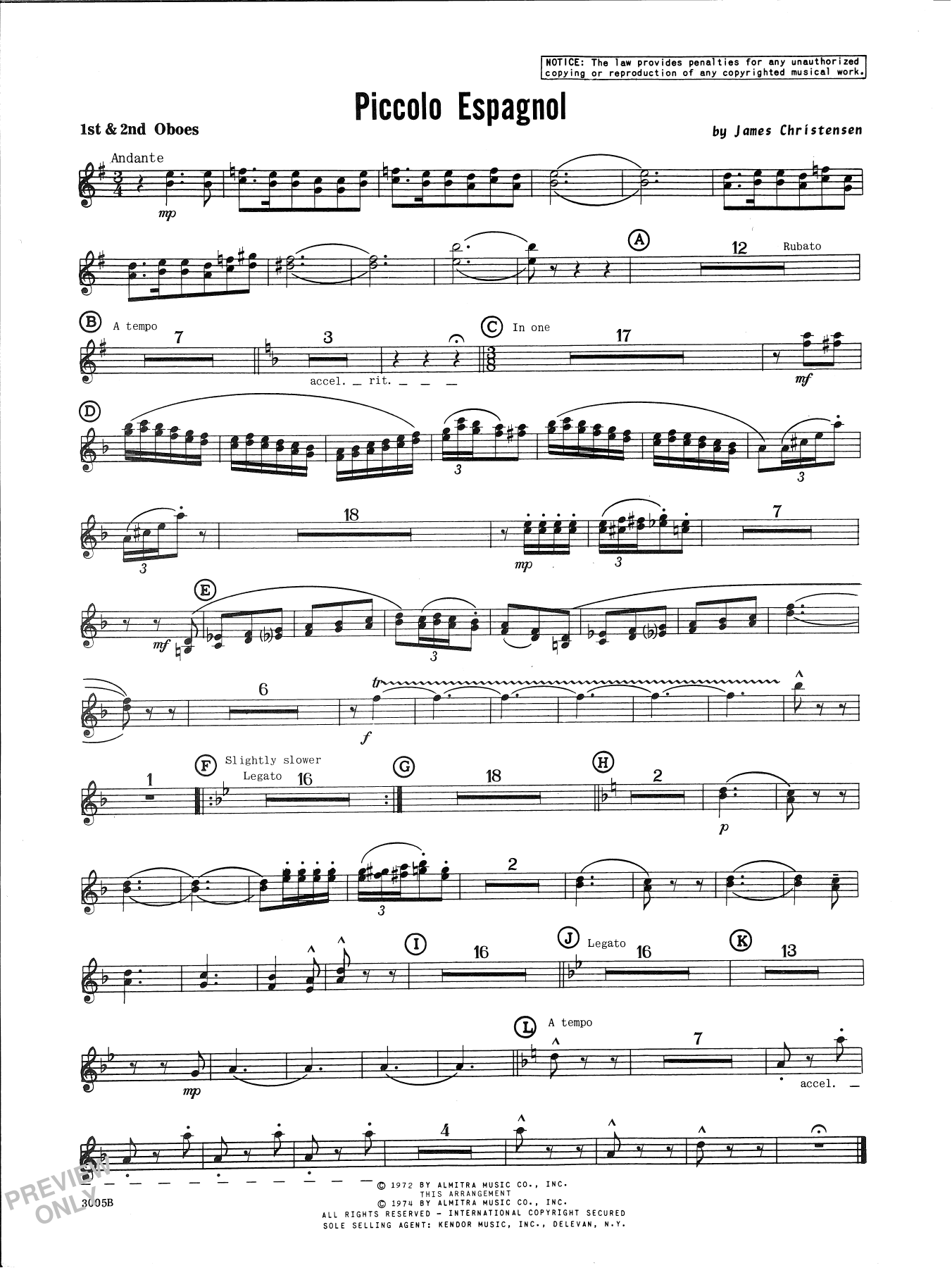 Piccolo Espagnol - Oboe (Concert Band) von James Christensen