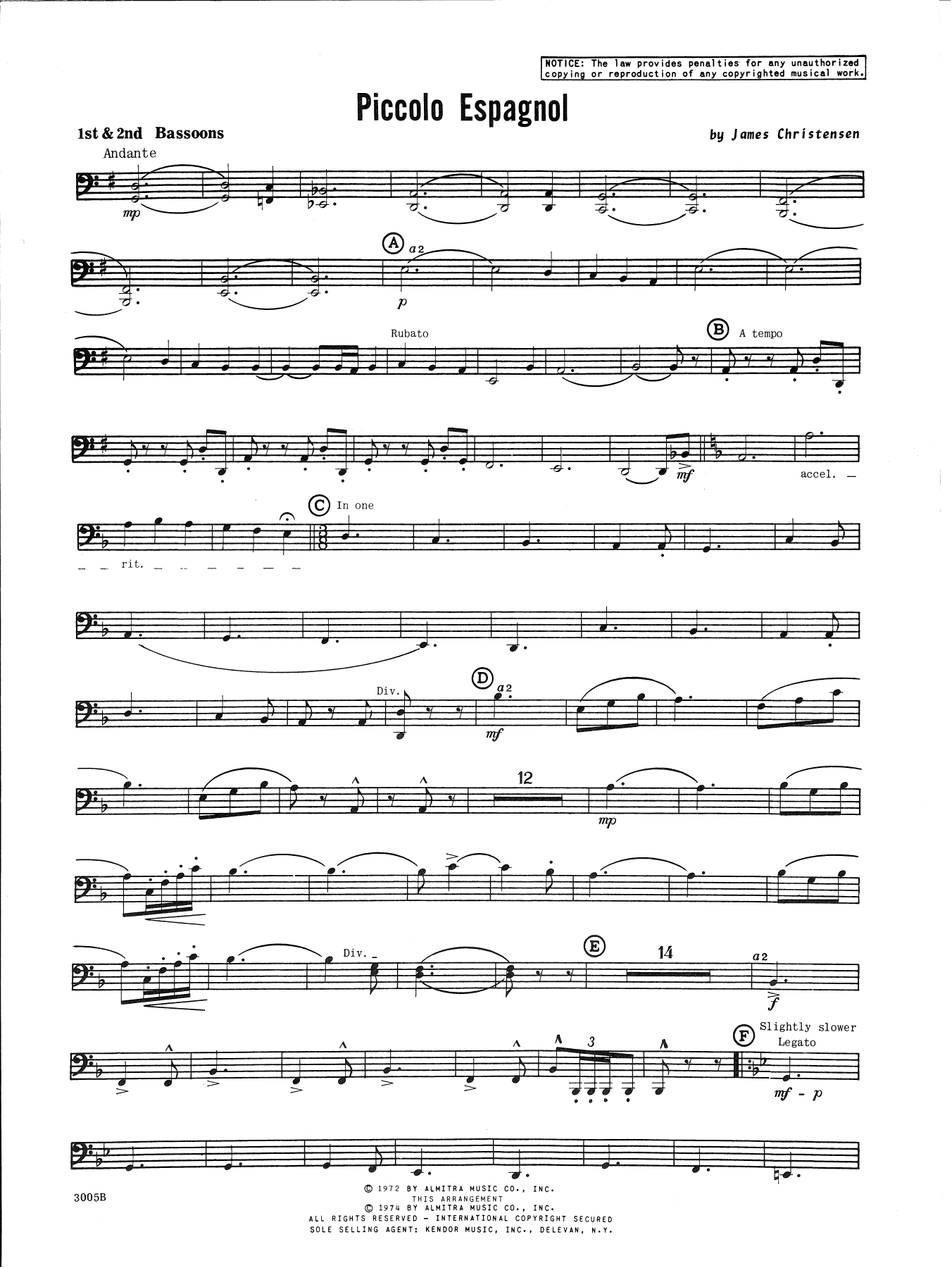 Piccolo Espagnol - Bassoon (Concert Band) von James Christensen