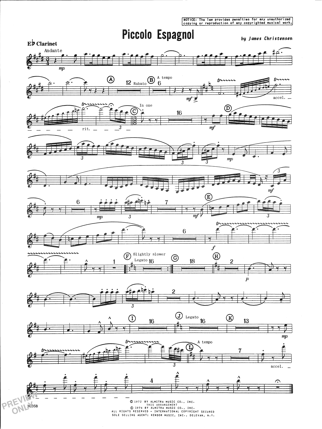Piccolo Espagnol - Bb Clarinet (Concert Band) von James Christensen
