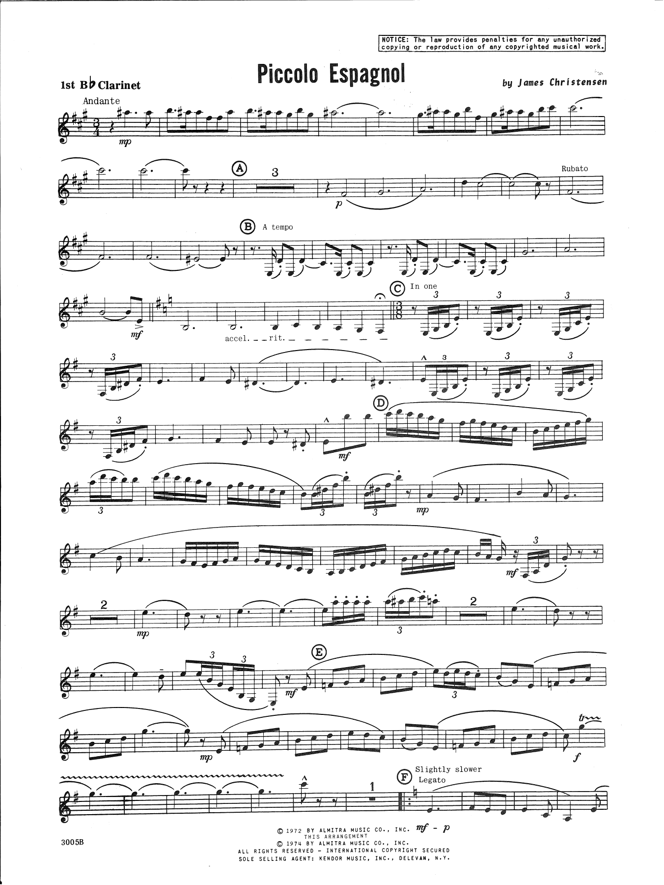 Piccolo Espagnol - 1st Bb Clarinet (Concert Band) von James Christensen