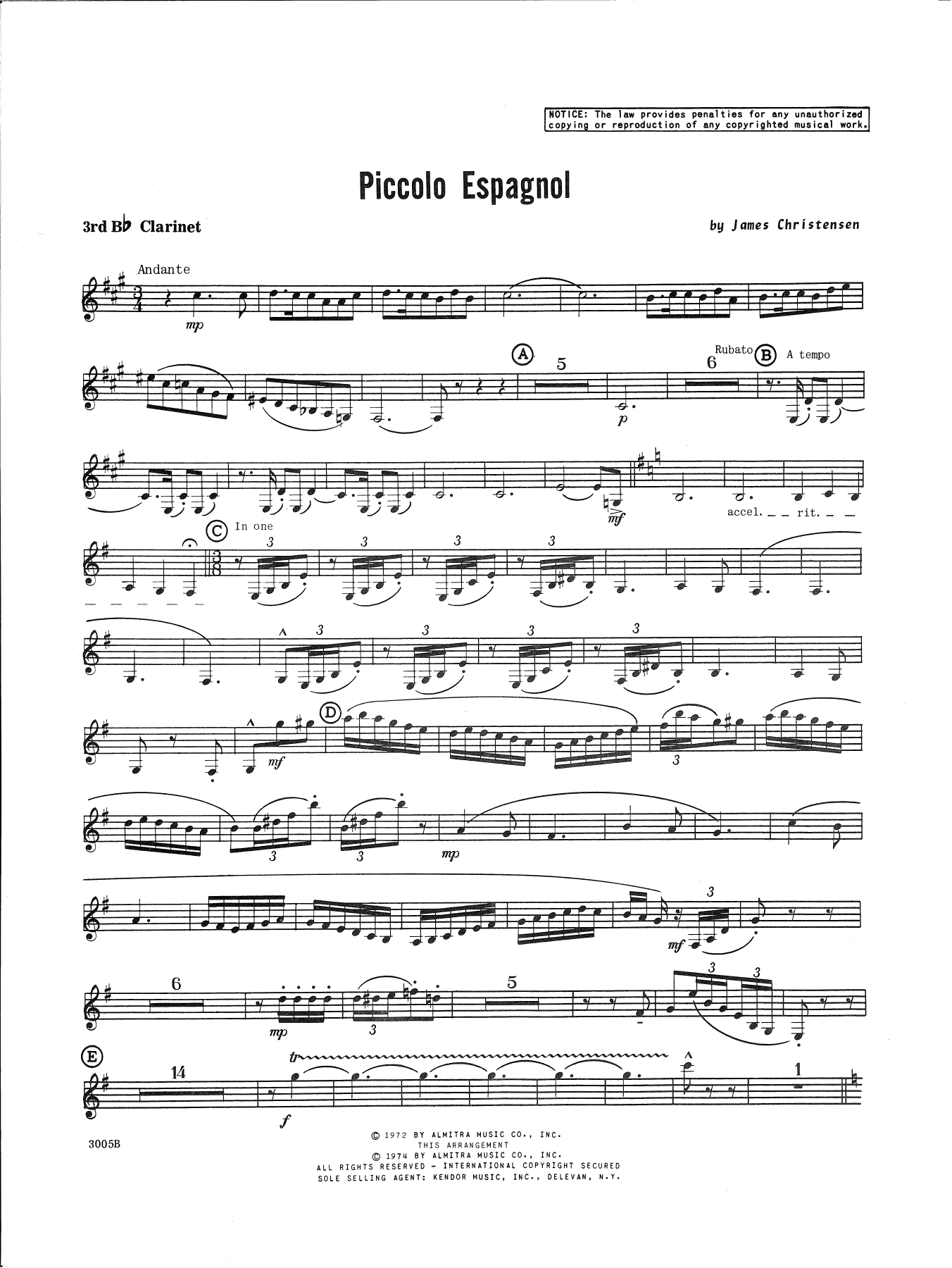 Piccolo Espagnol - 3rd Bb Clarinet (Concert Band) von James Christensen